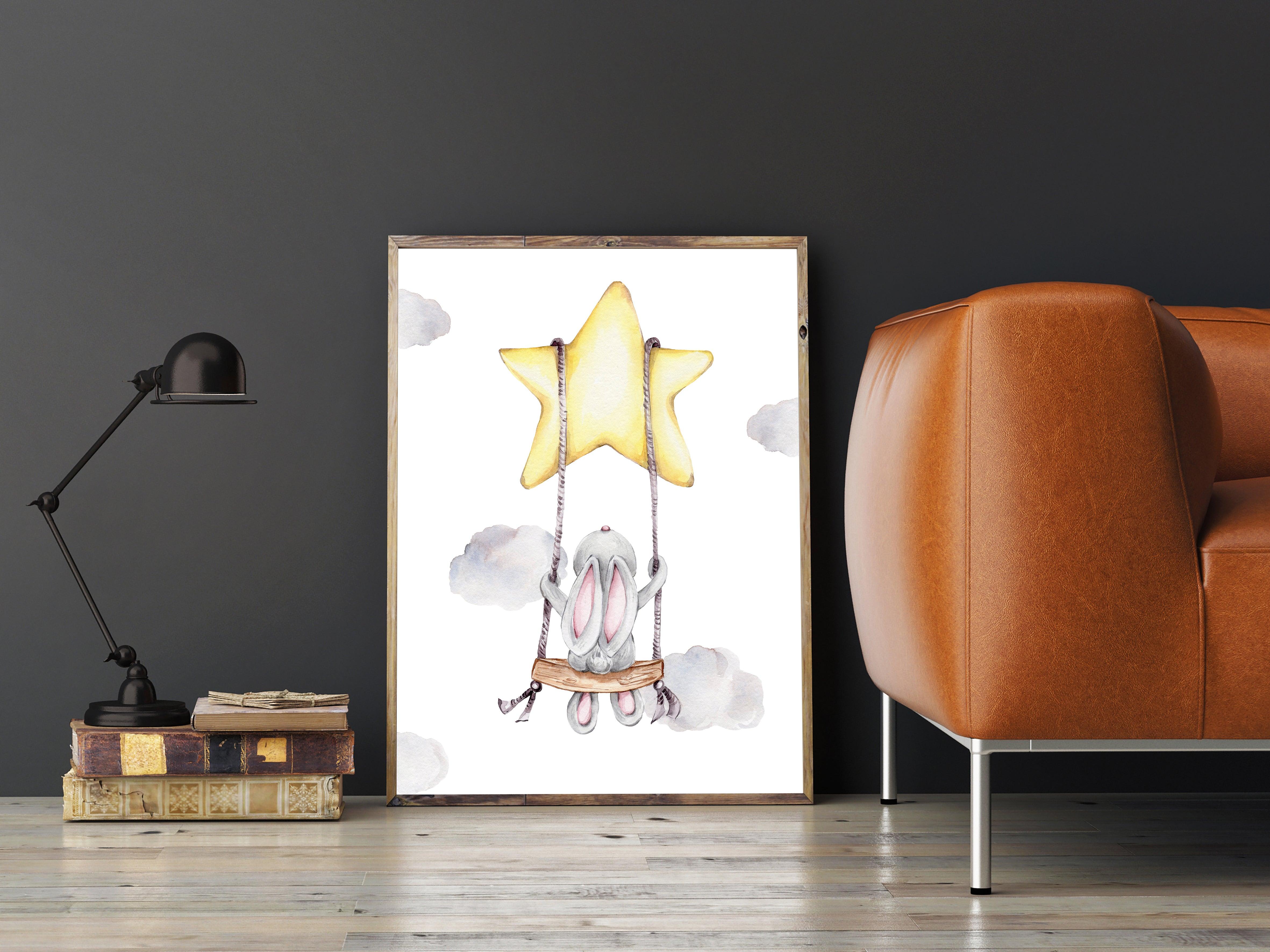 Peinture sur toile - Lapin sur la balançoire
