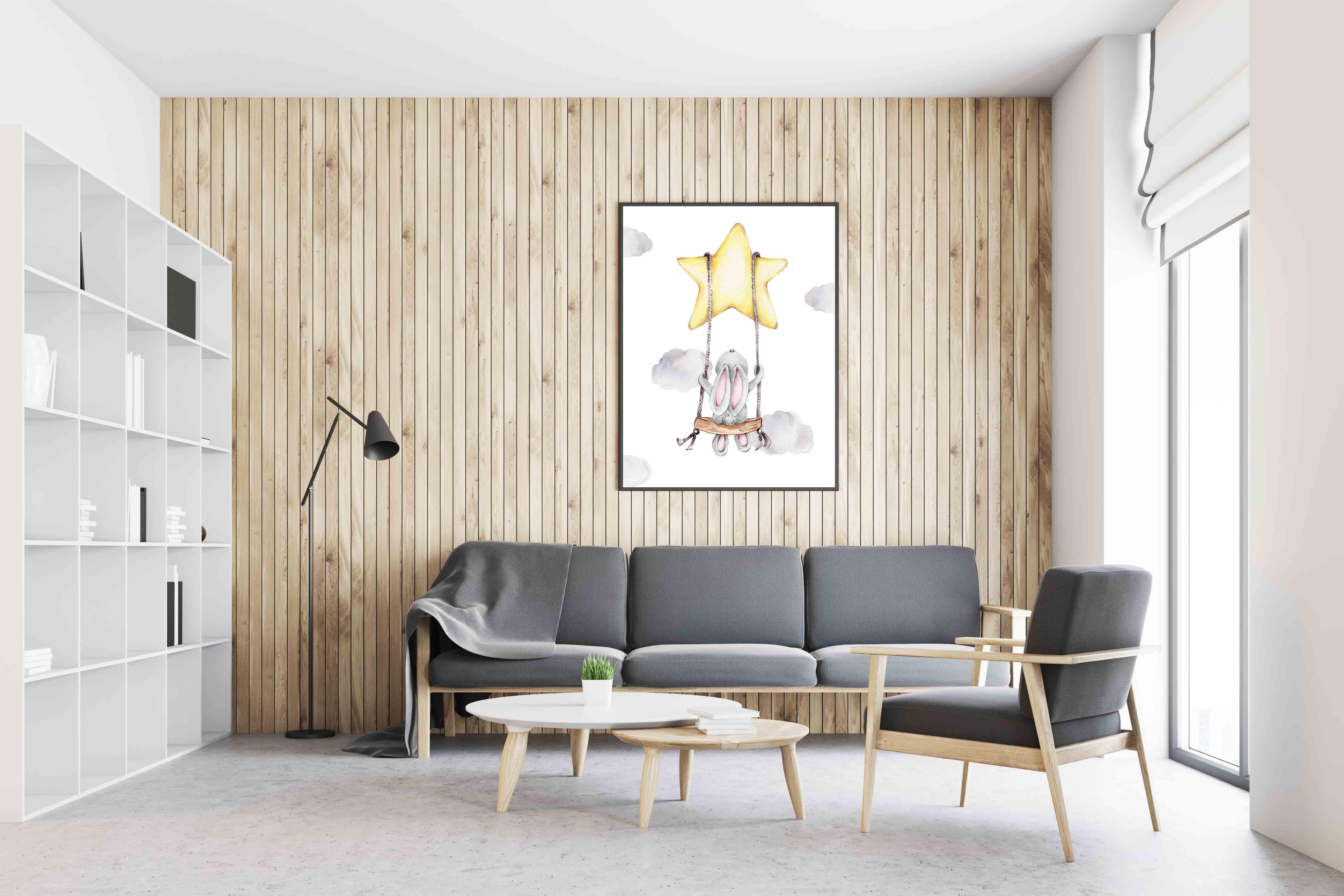 Peinture sur toile - Lapin sur la balançoire