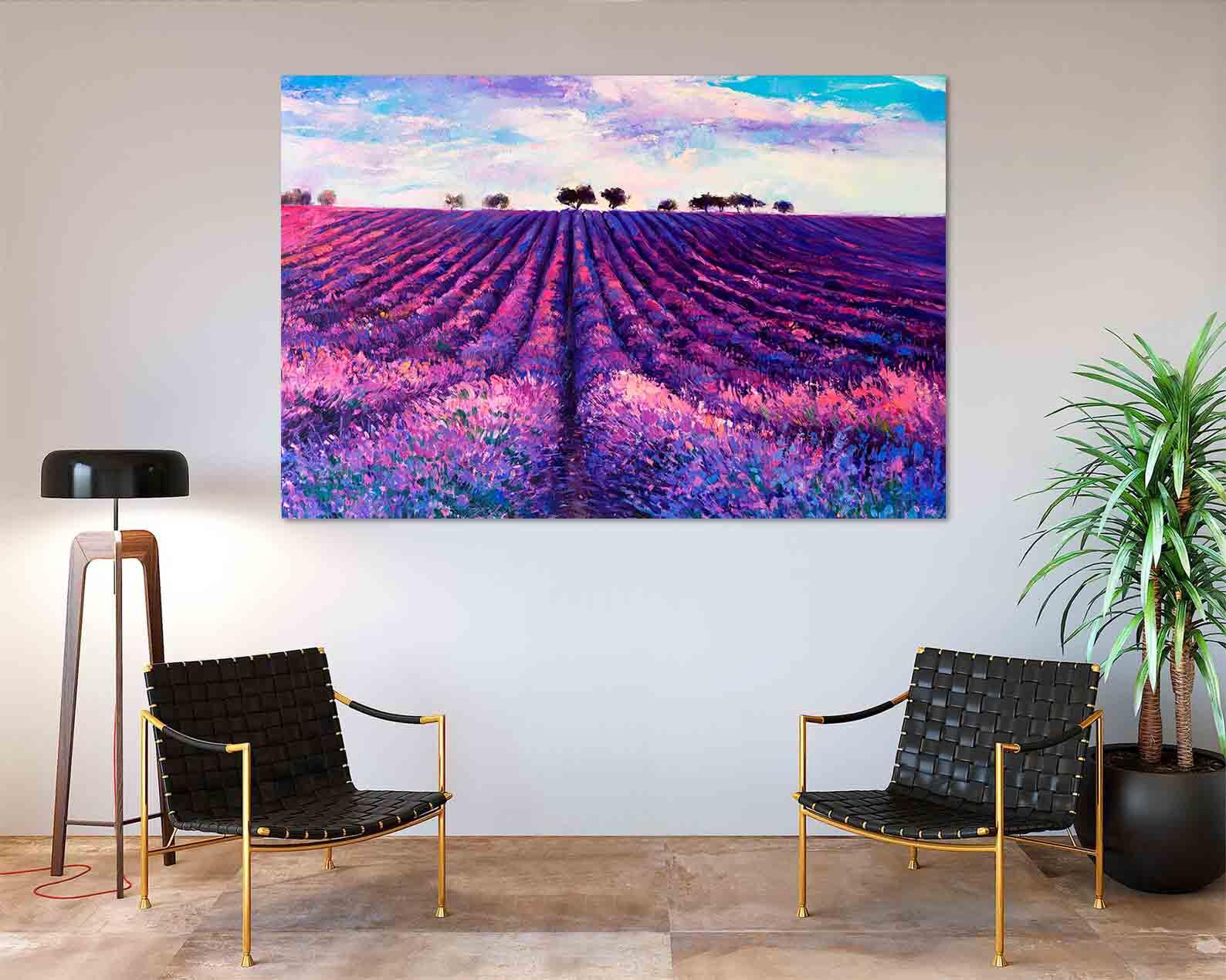 Peinture sur toile - Champ de lavande