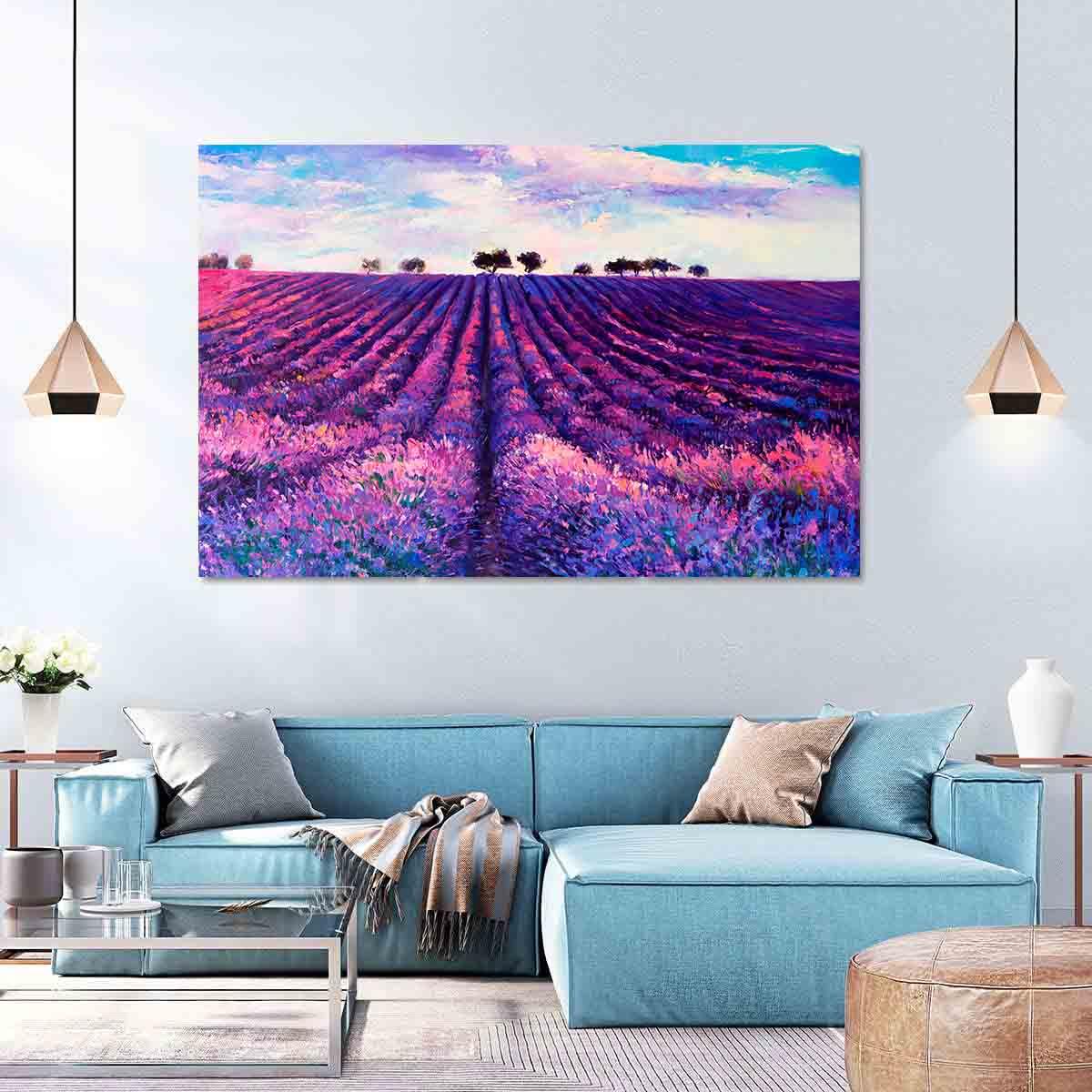 Peinture sur toile - Champ de lavande