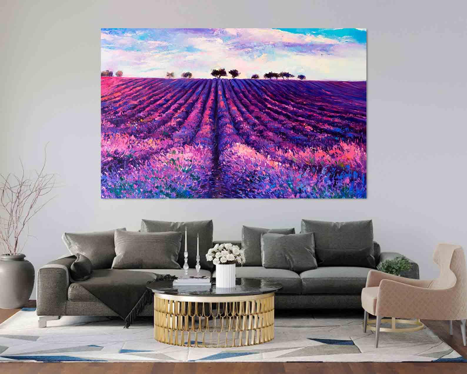 Peinture sur toile - Champ de lavande