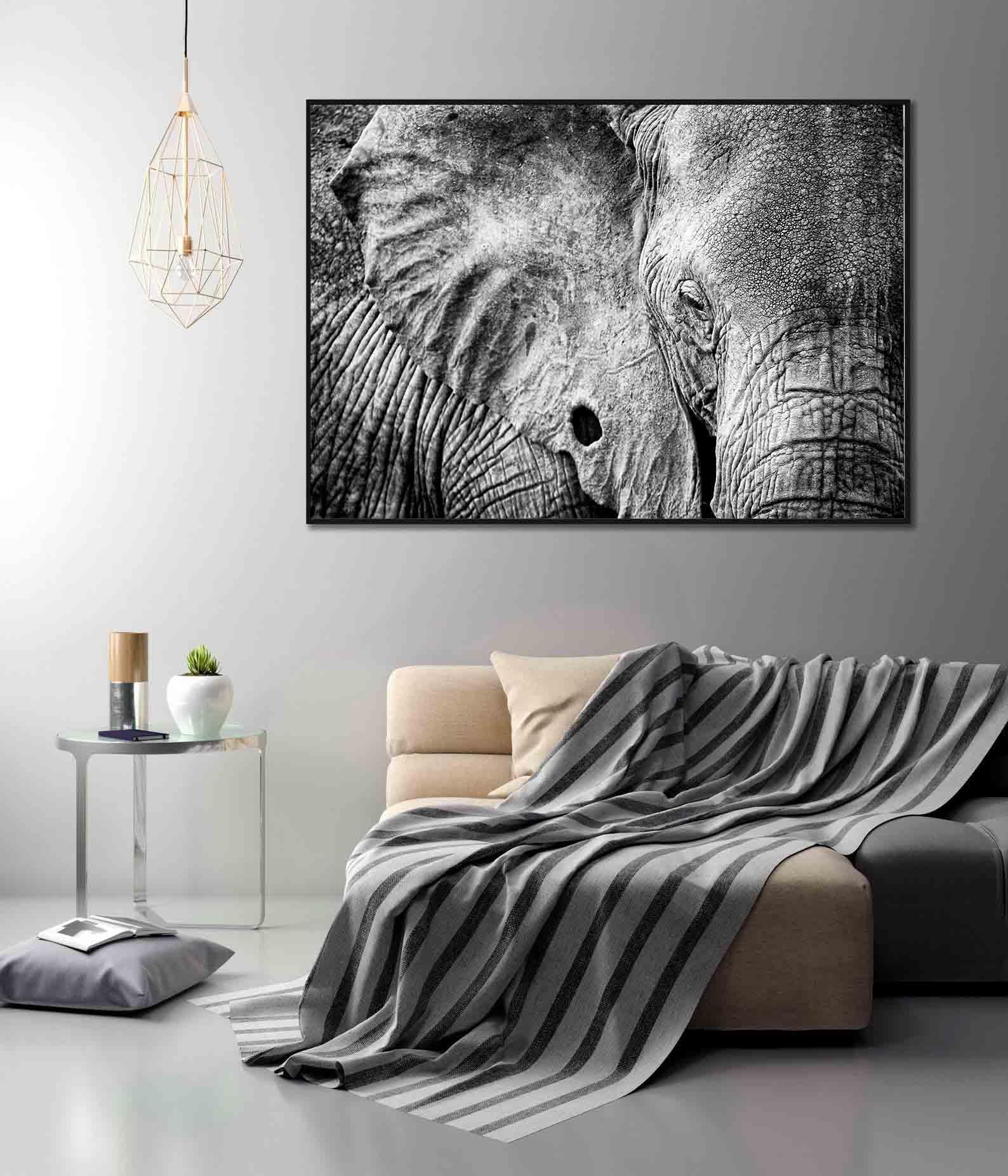Peinture sur toile - Éléphant noir et blanc
