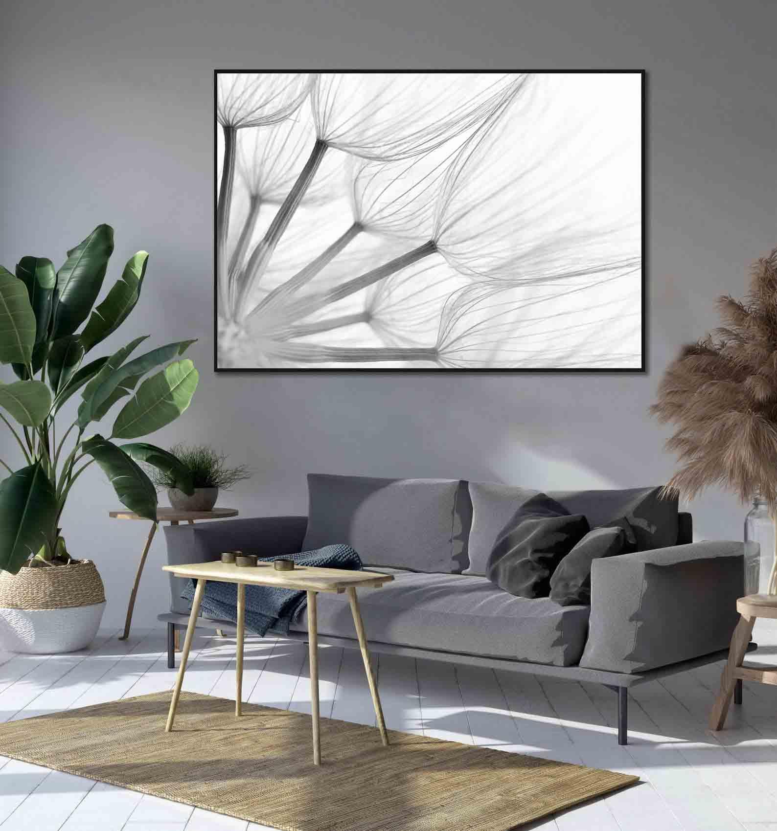 Peinture sur toile – Pissenlit noir et blanc