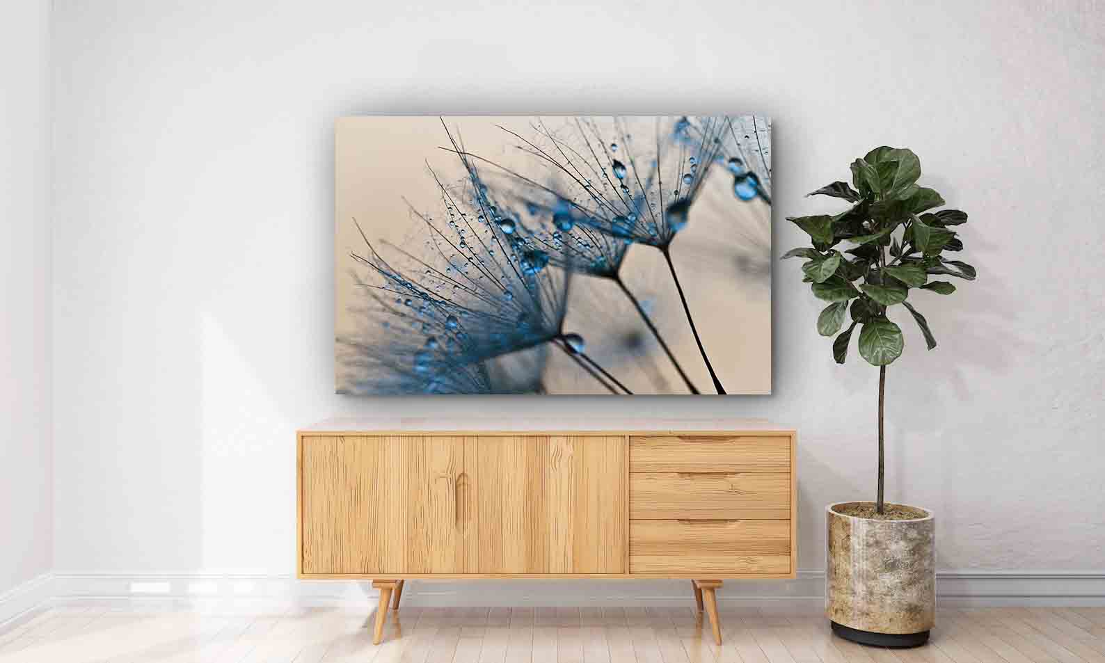 Peinture sur toile - Fleur avec gouttes d'eau