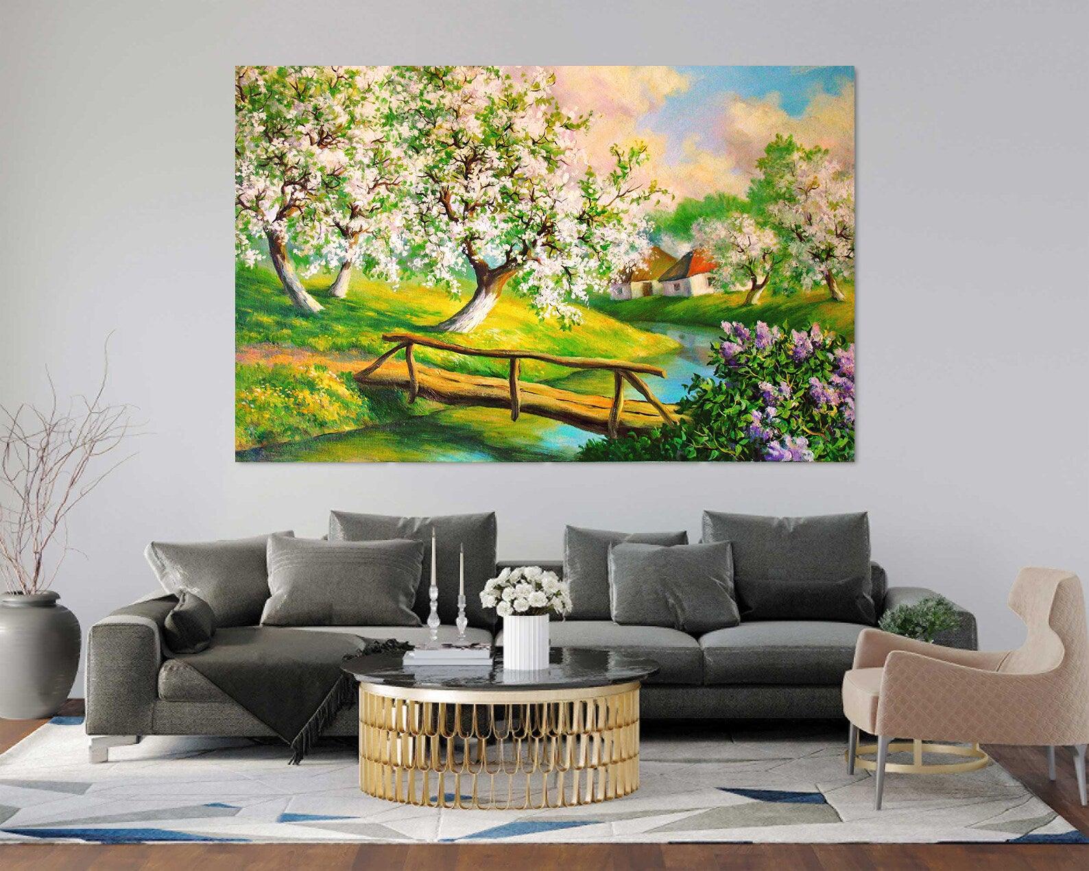 Peinture sur toile - Jardin de fleurs printanières
