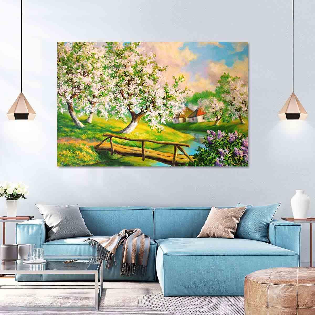 Peinture sur toile - Jardin de fleurs printanières