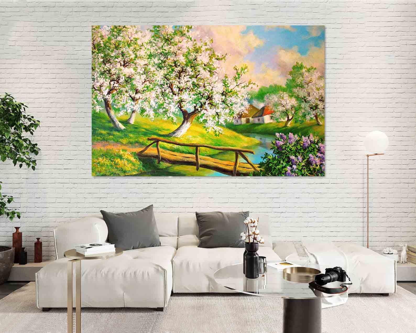 Peinture sur toile - Jardin de fleurs printanières