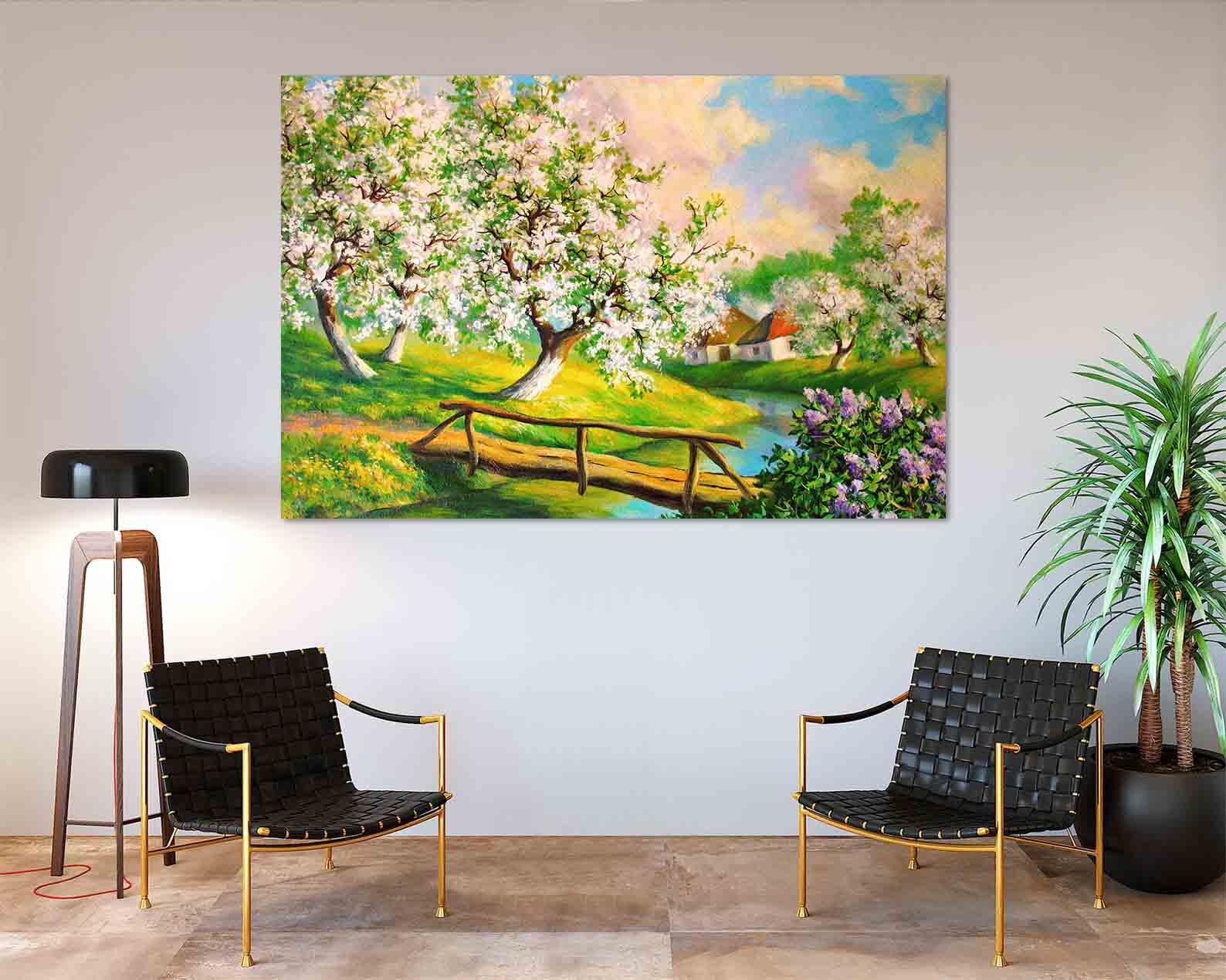 Peinture sur toile - Jardin de fleurs printanières