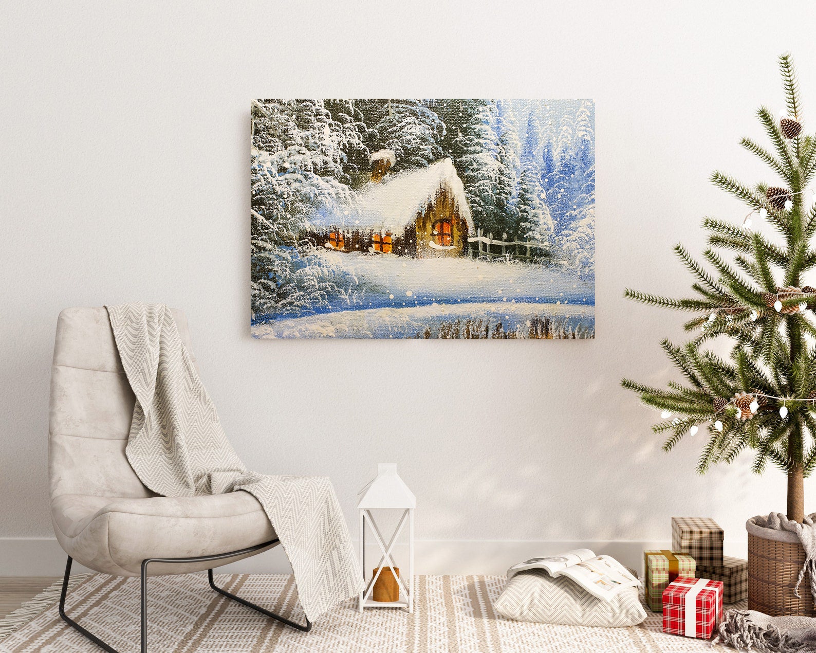 Tableau sur toile - Petite maison dans la forêt d'hiver