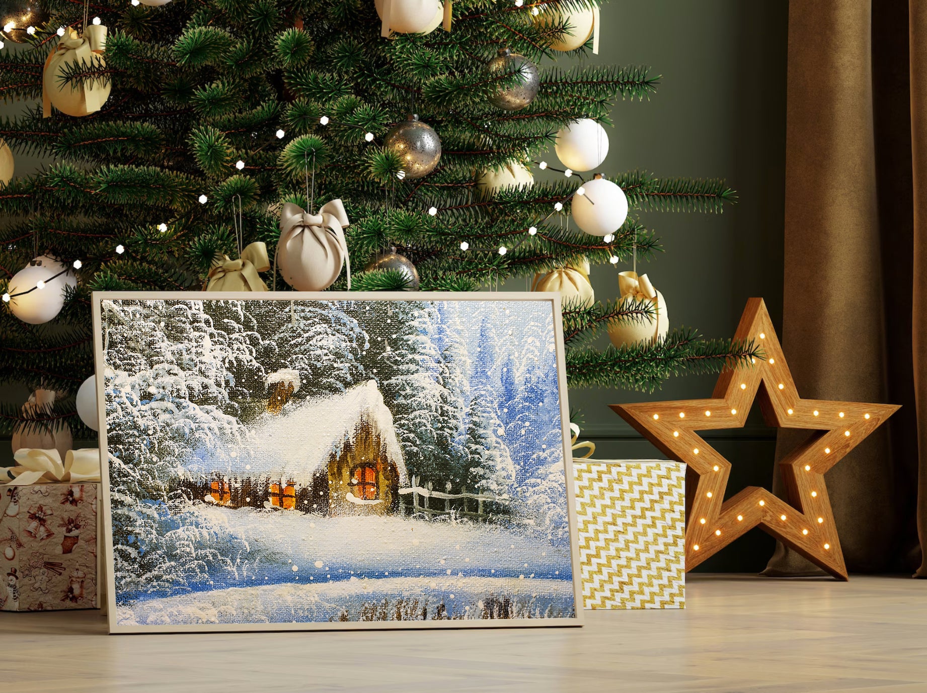 Tablou Canvas - Căsuță în Pădure Iarna