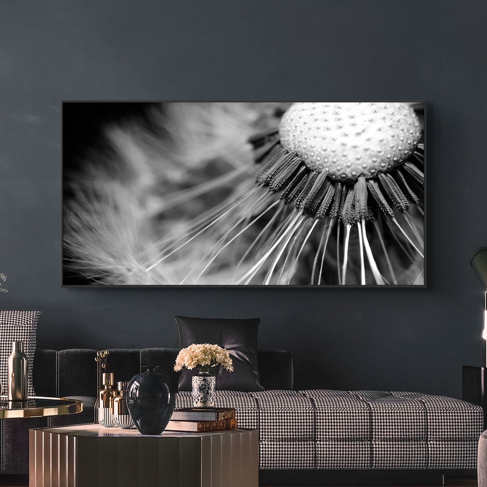 Peinture sur toile - Fleur en noir et blanc