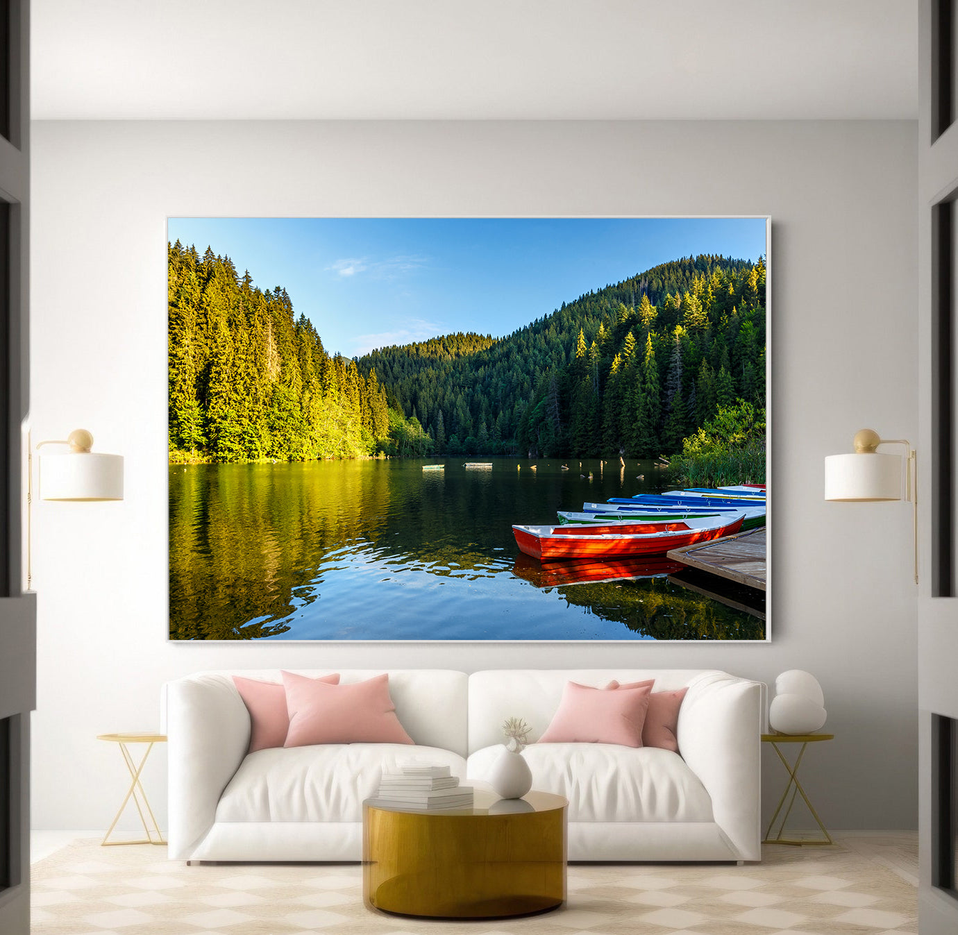 Peinture sur toile - Bateaux sur le lac