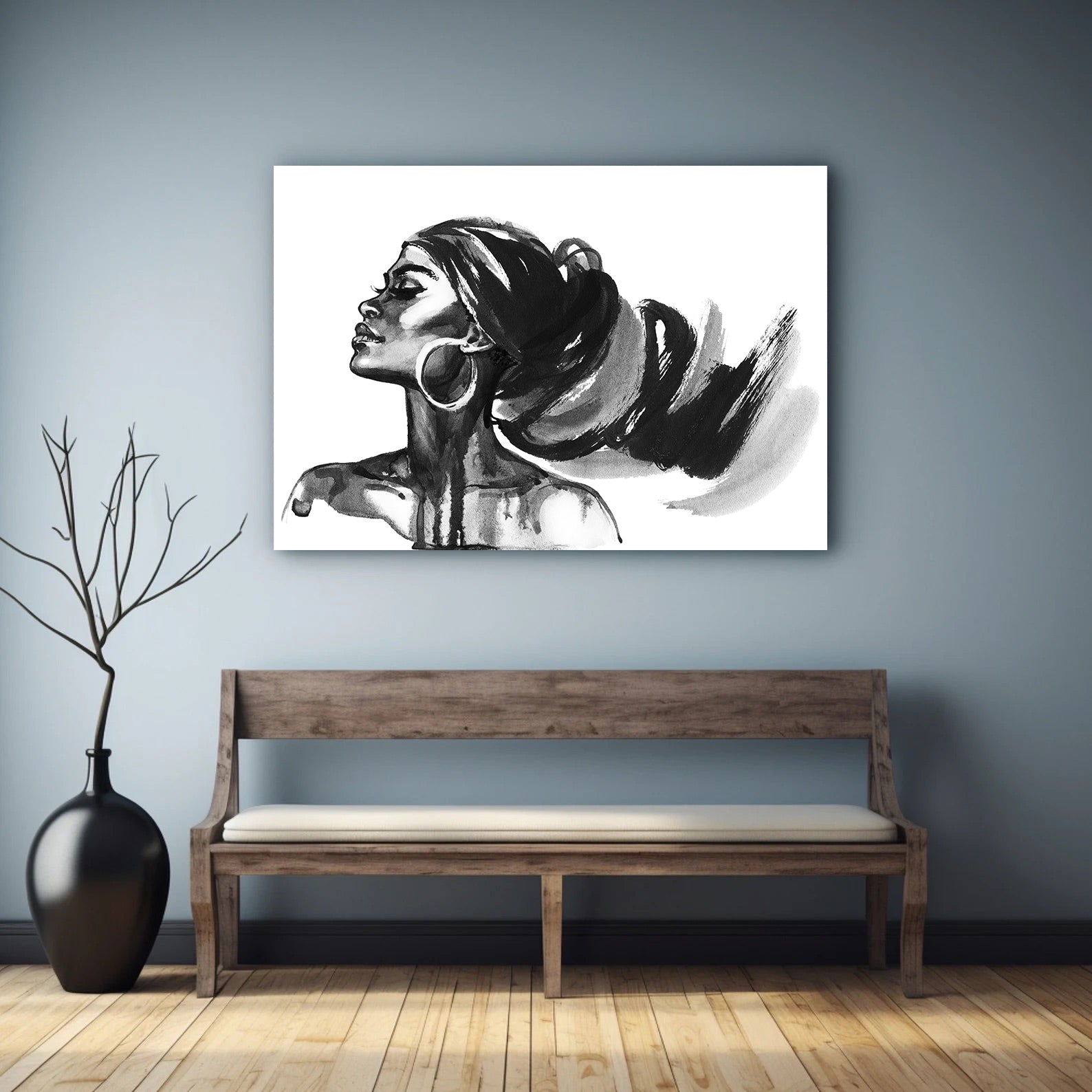 Peinture sur toile - Portrait en noir et blanc