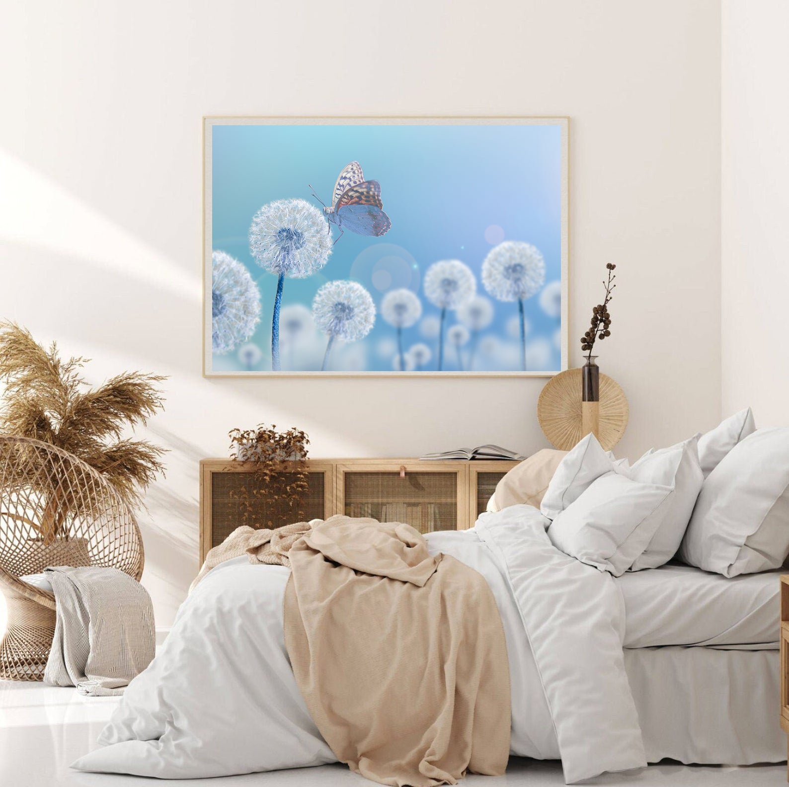 Peinture sur toile - Papillon sur pissenlits