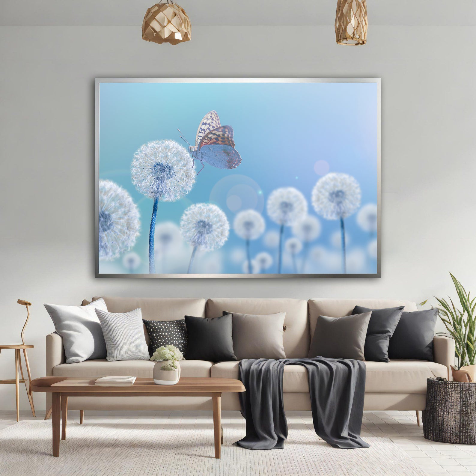 Peinture sur toile - Papillon sur pissenlits