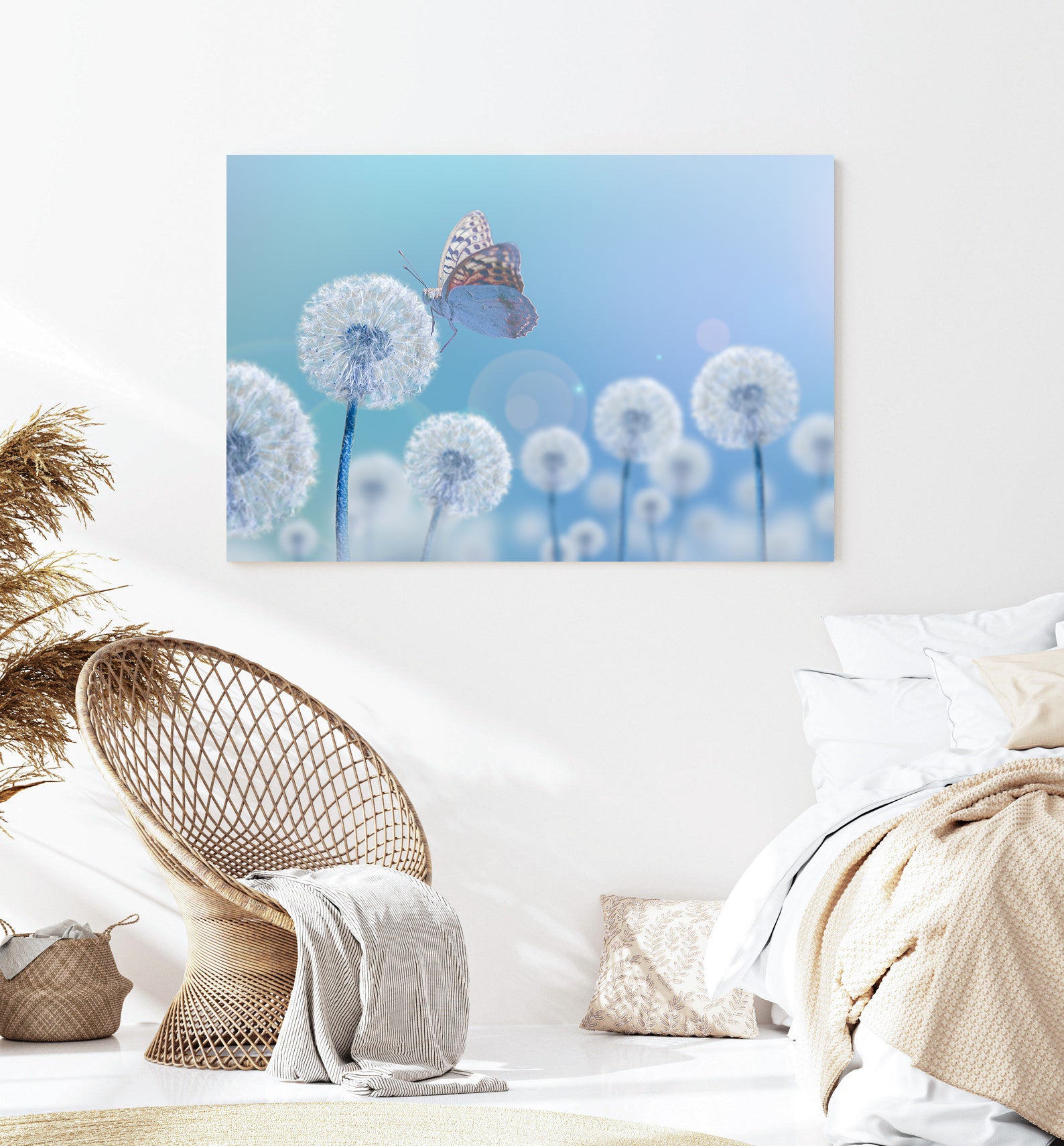 Peinture sur toile - Papillon sur pissenlits