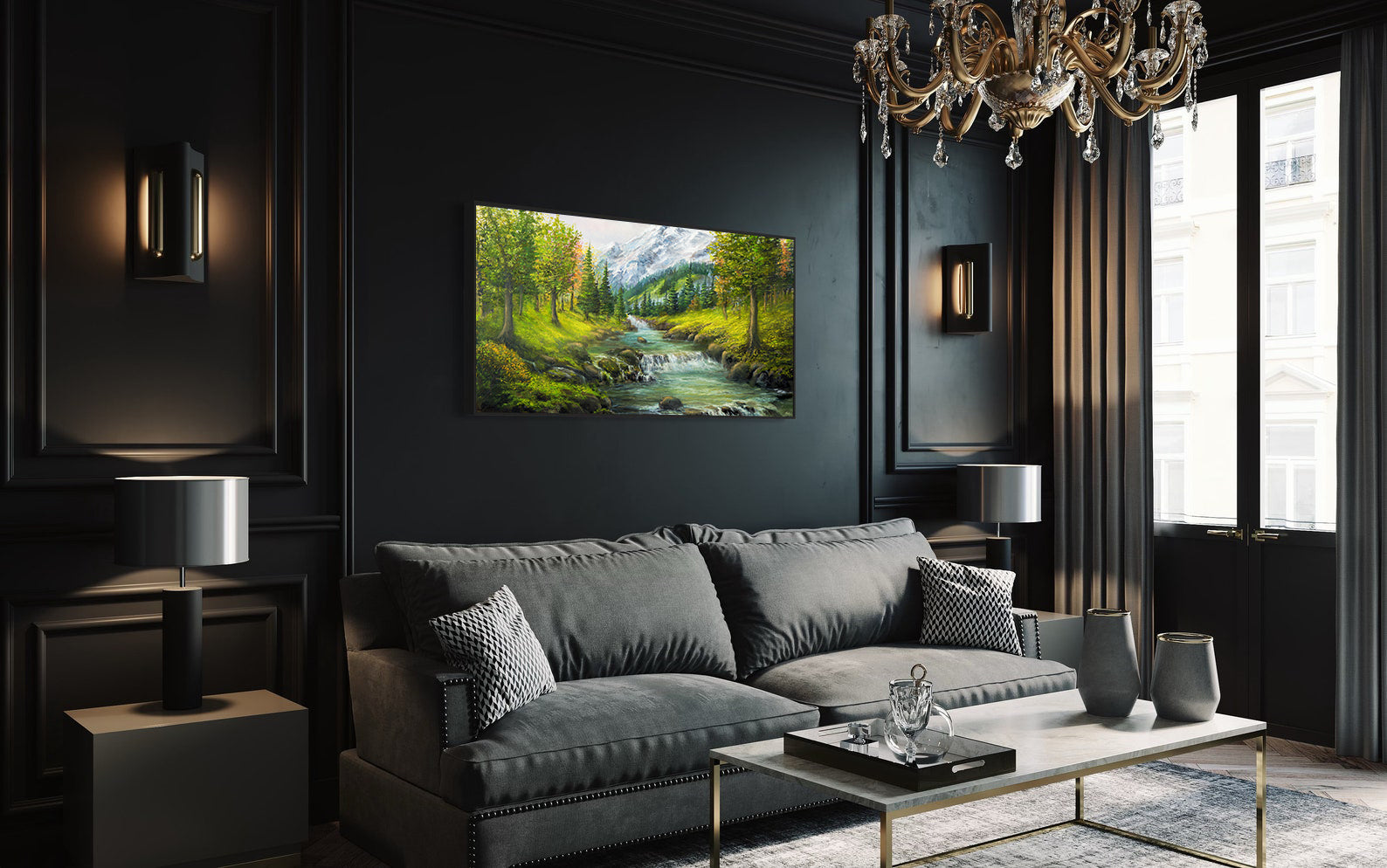 Tablou Canvas - Peisaj cu Pădure și Munți