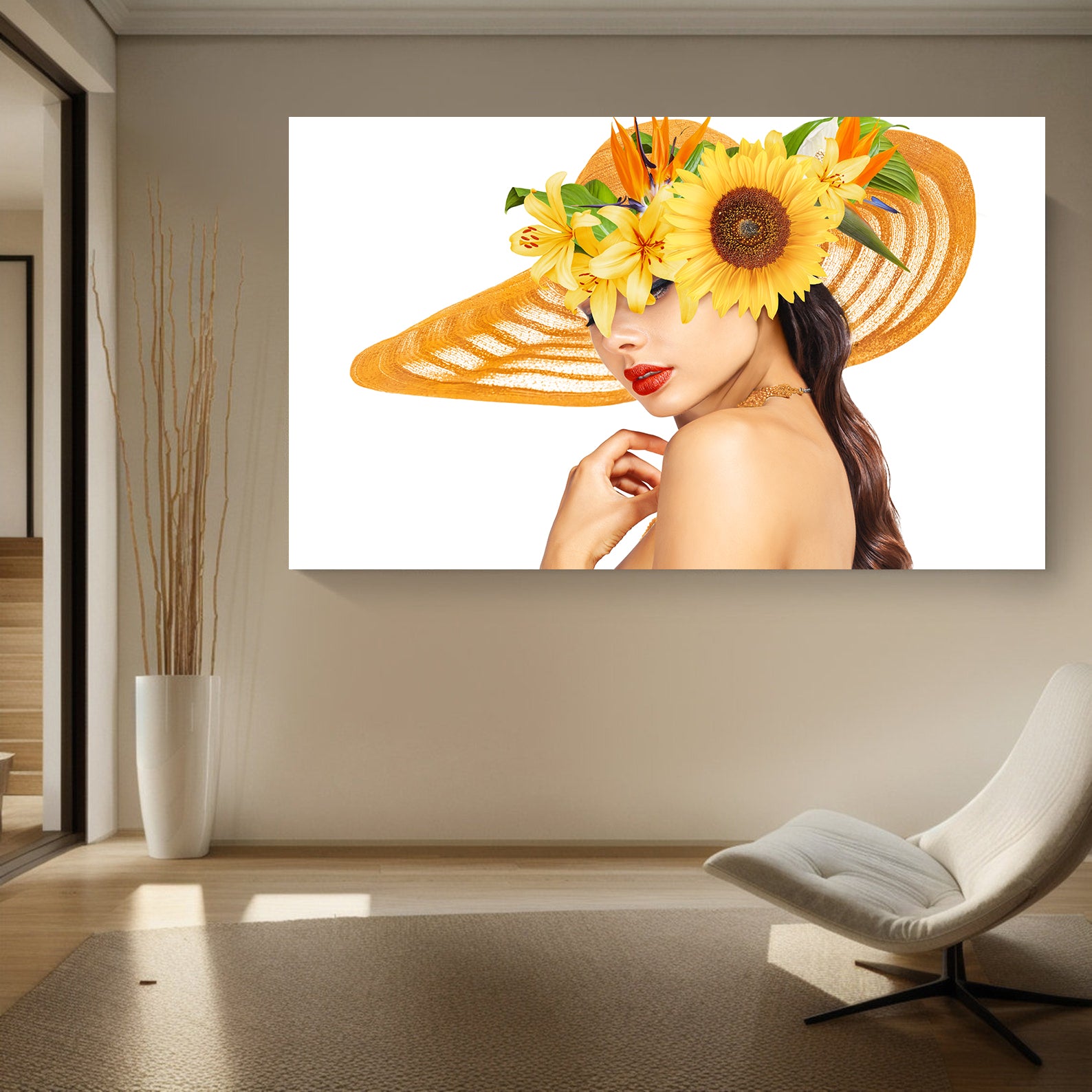 Peinture sur toile - Portrait de femme au chapeau