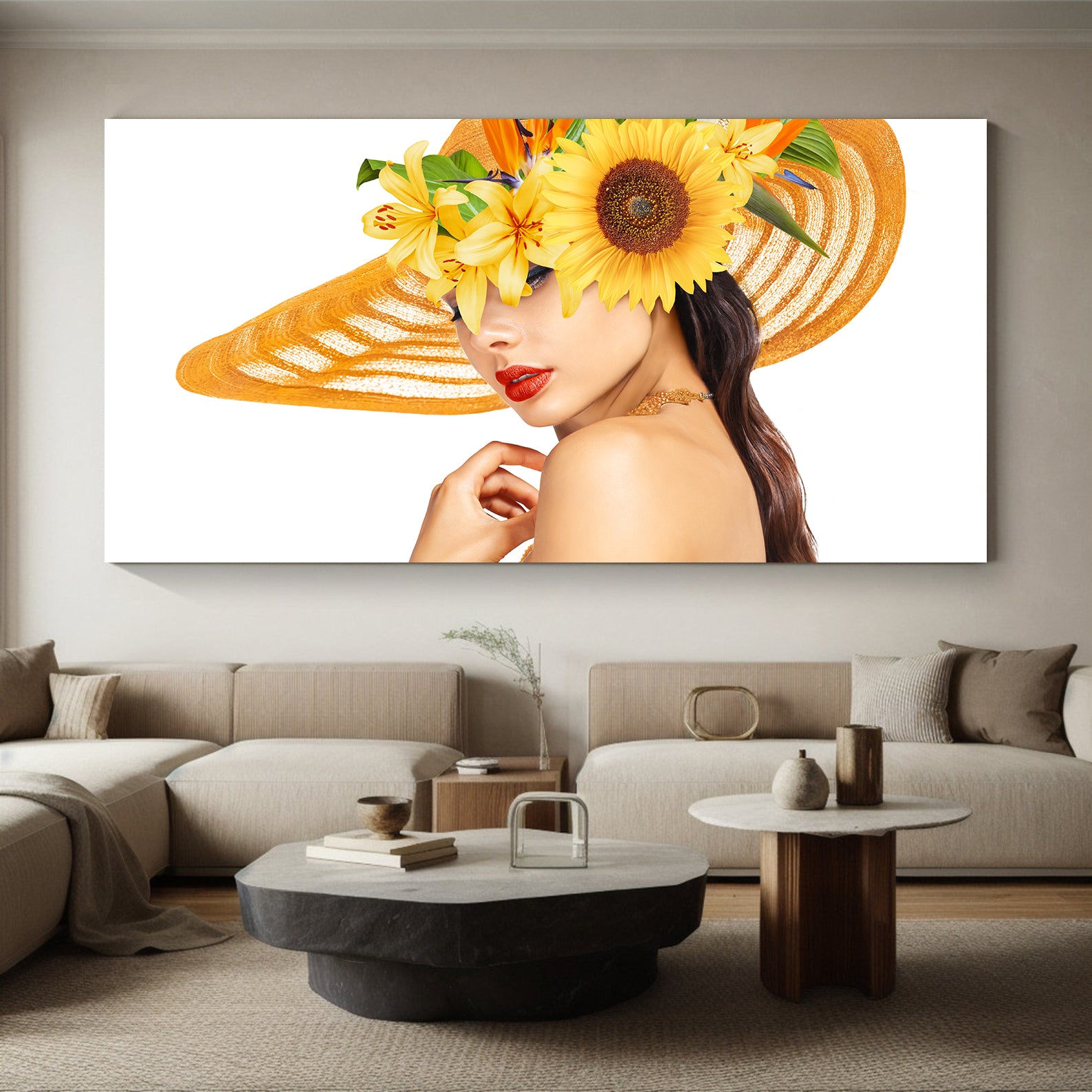 Peinture sur toile - Portrait de femme au chapeau