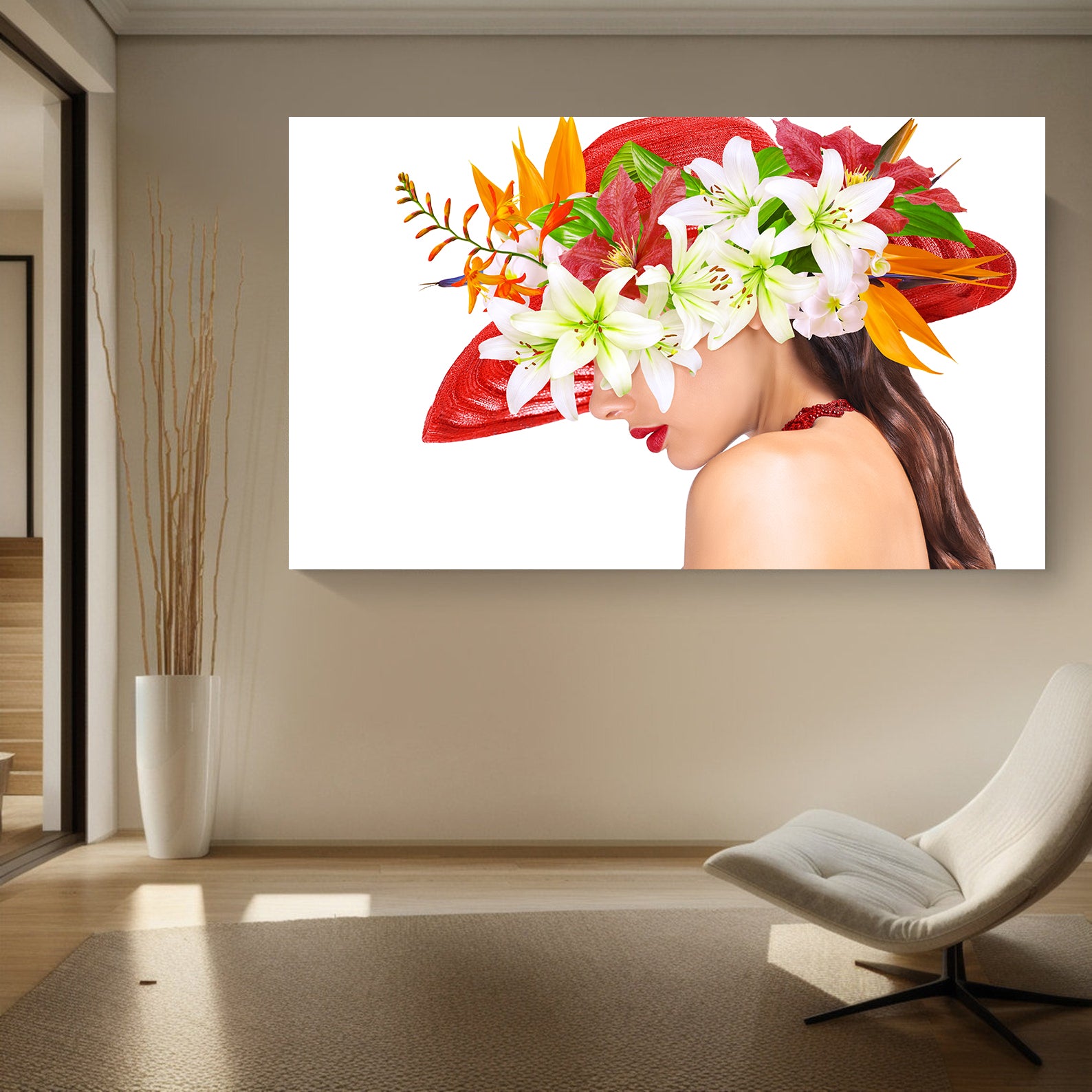 Peinture sur toile - Portrait de femme au chapeau