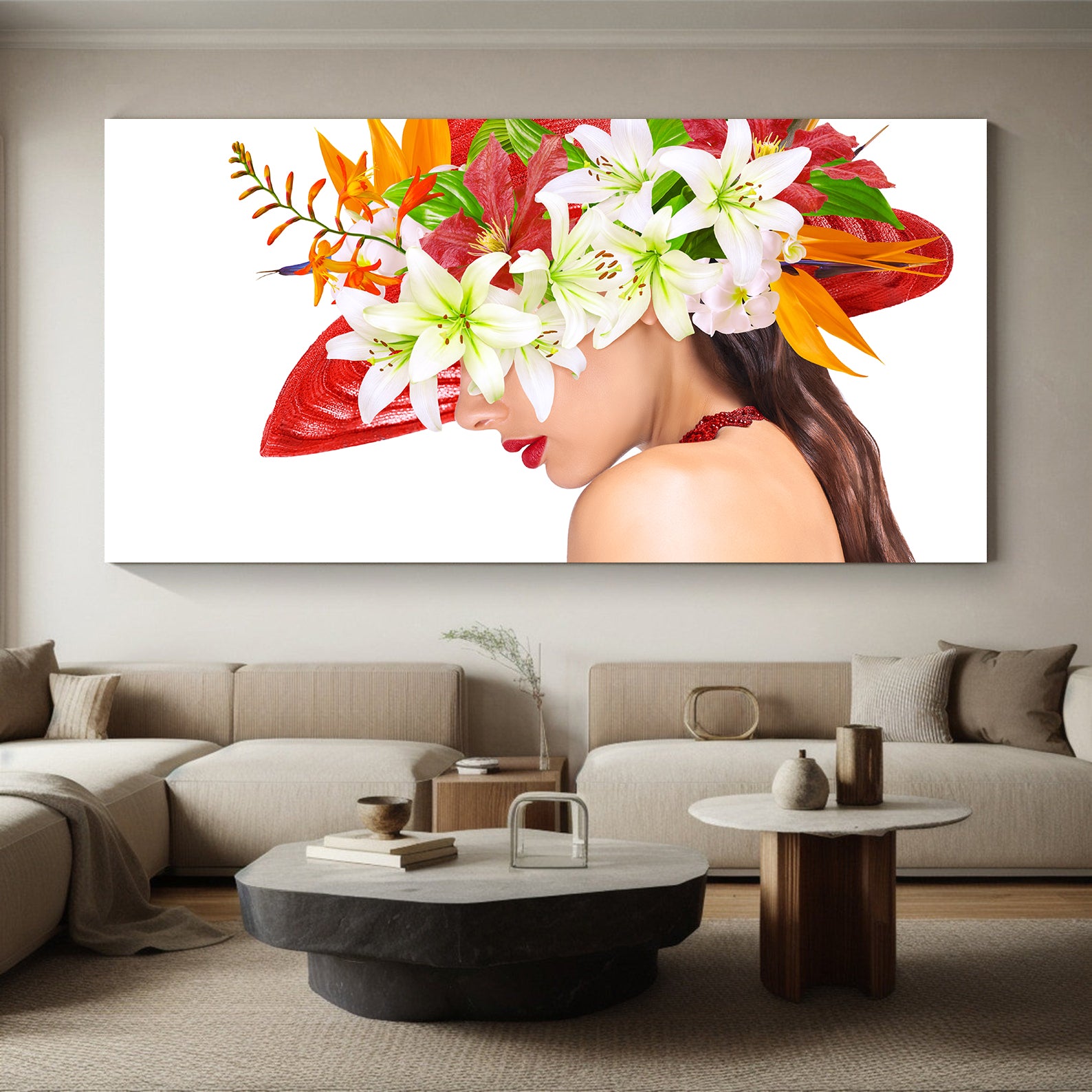 Peinture sur toile - Portrait de femme au chapeau