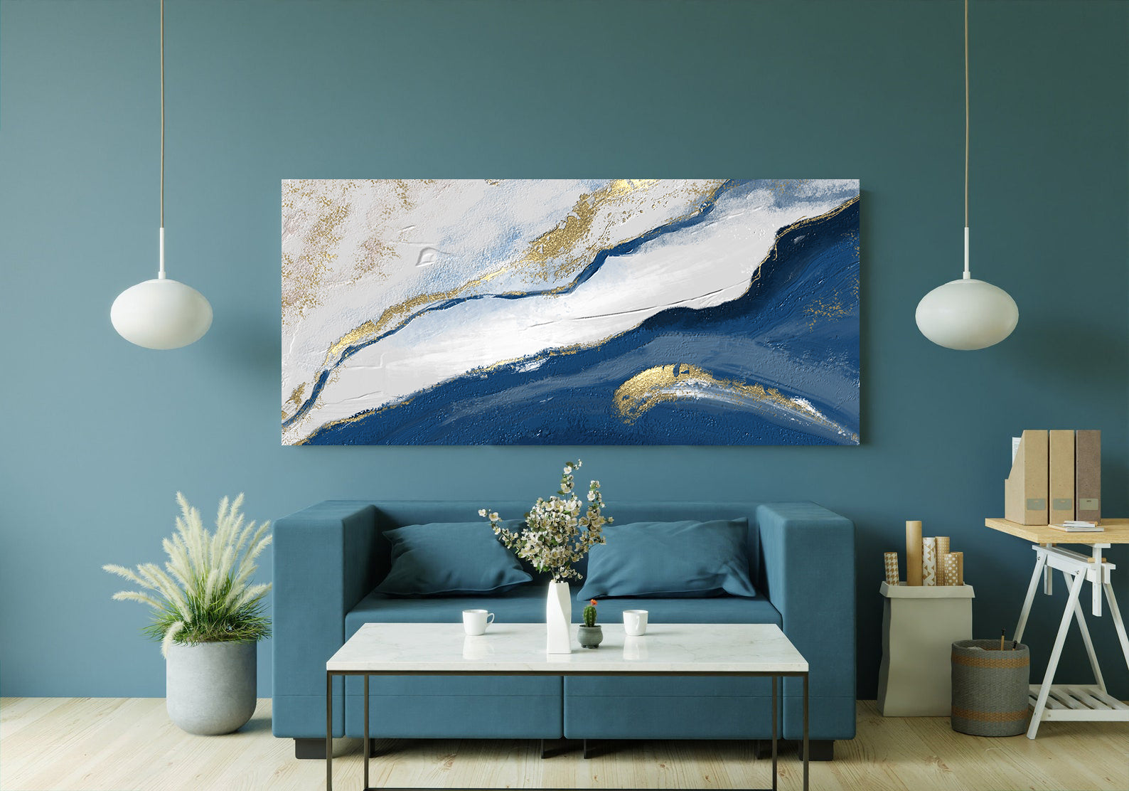 Tablou Canvas - Abstract Alb și Albastru