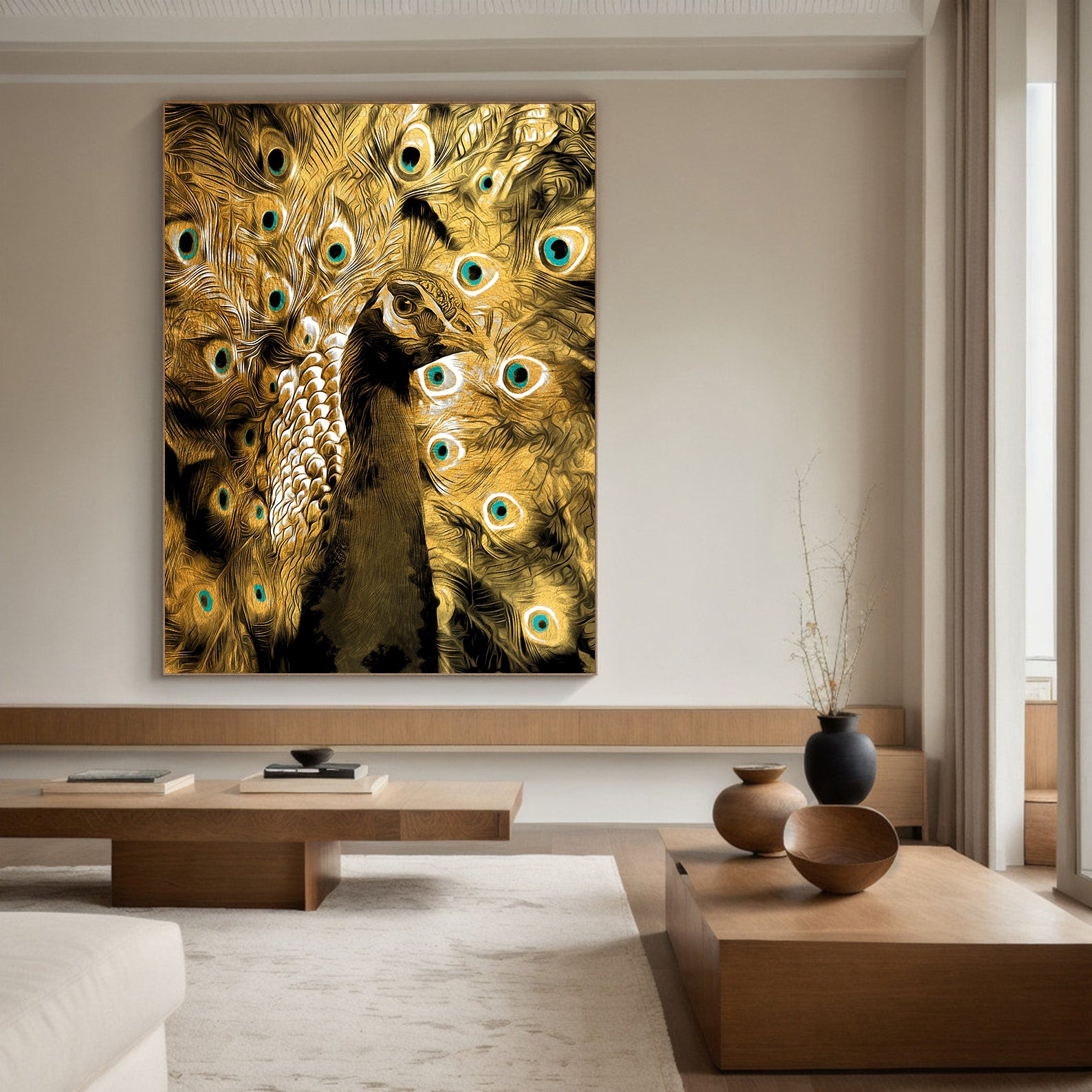 Tablou Canvas - Păun cu Pene Aurii