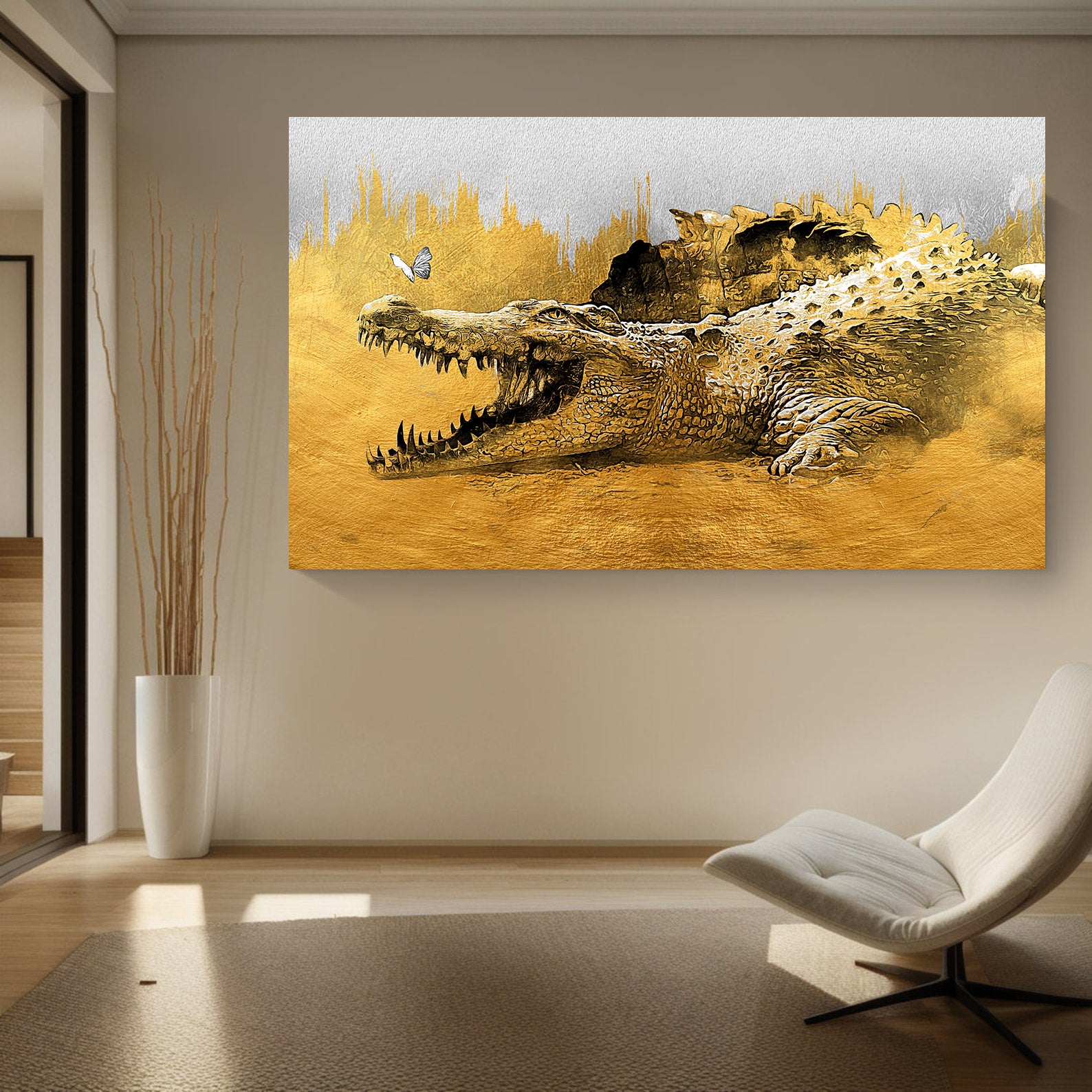 Peinture sur toile - Papillon et crocodile