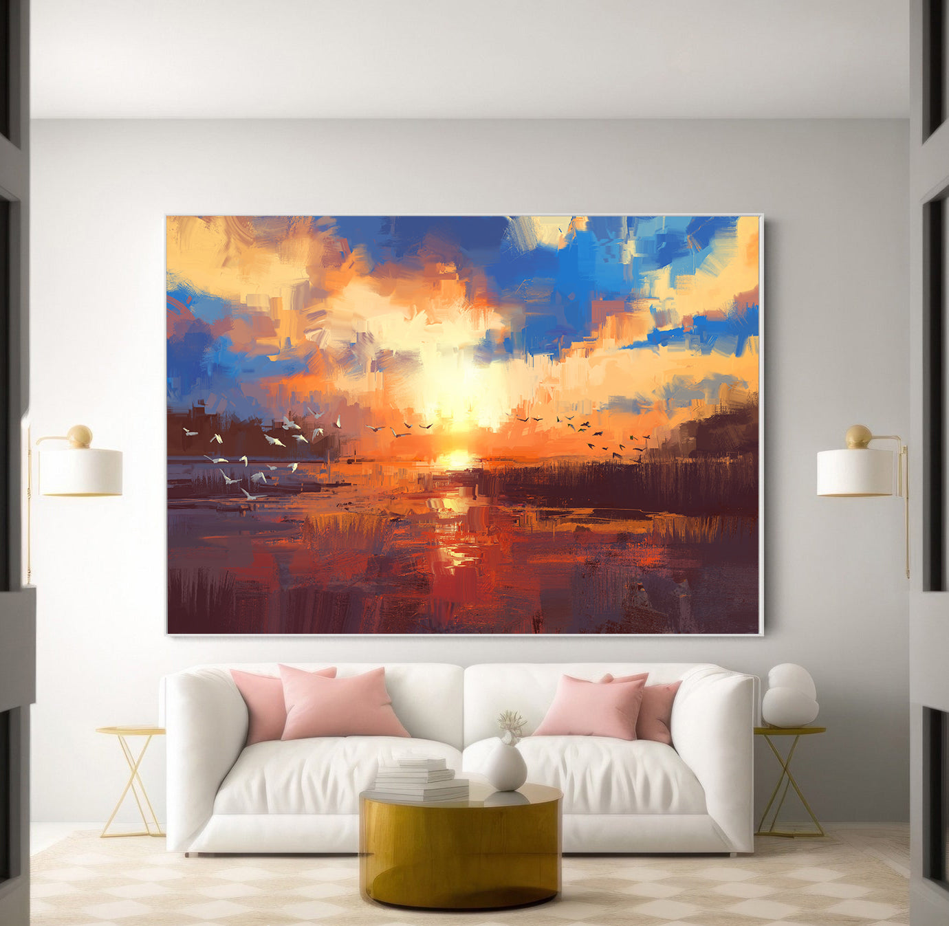 Peinture sur toile - Paysage de voyage avec oiseaux