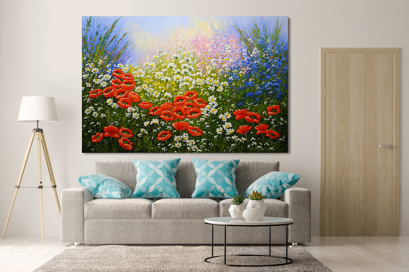 Peinture sur toile - Champ avec fleurs