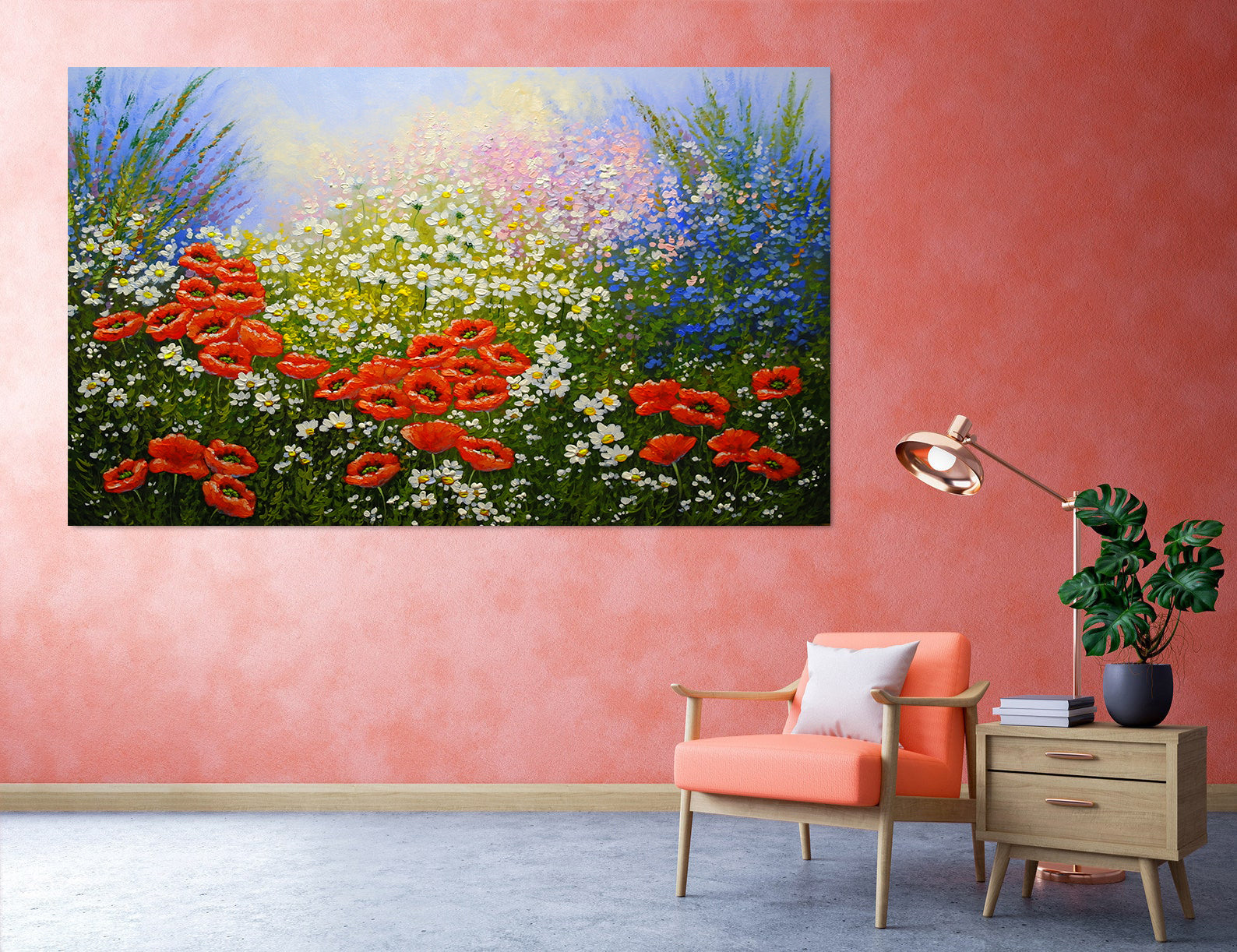 Peinture sur toile - Champ avec fleurs