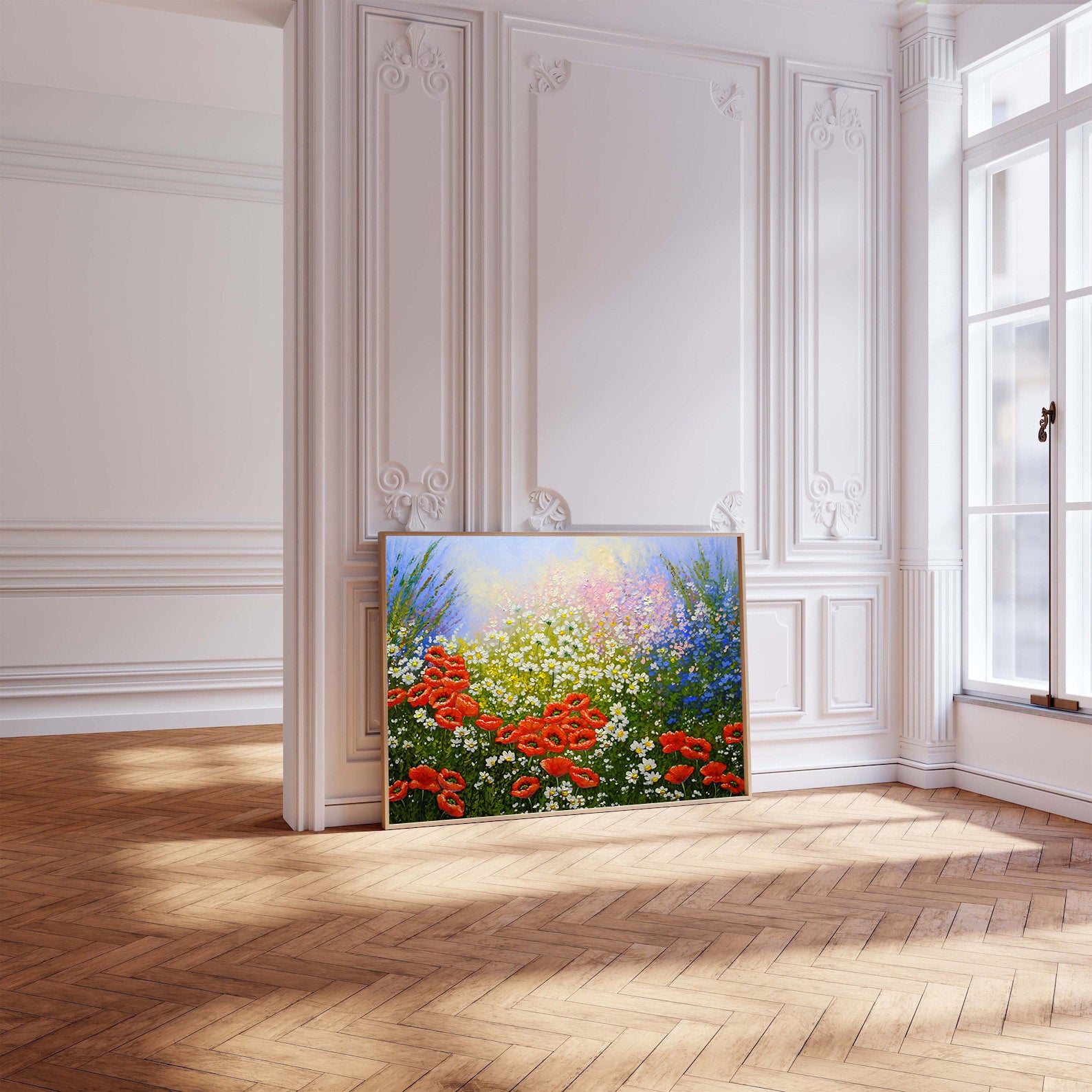 Peinture sur toile - Champ avec fleurs