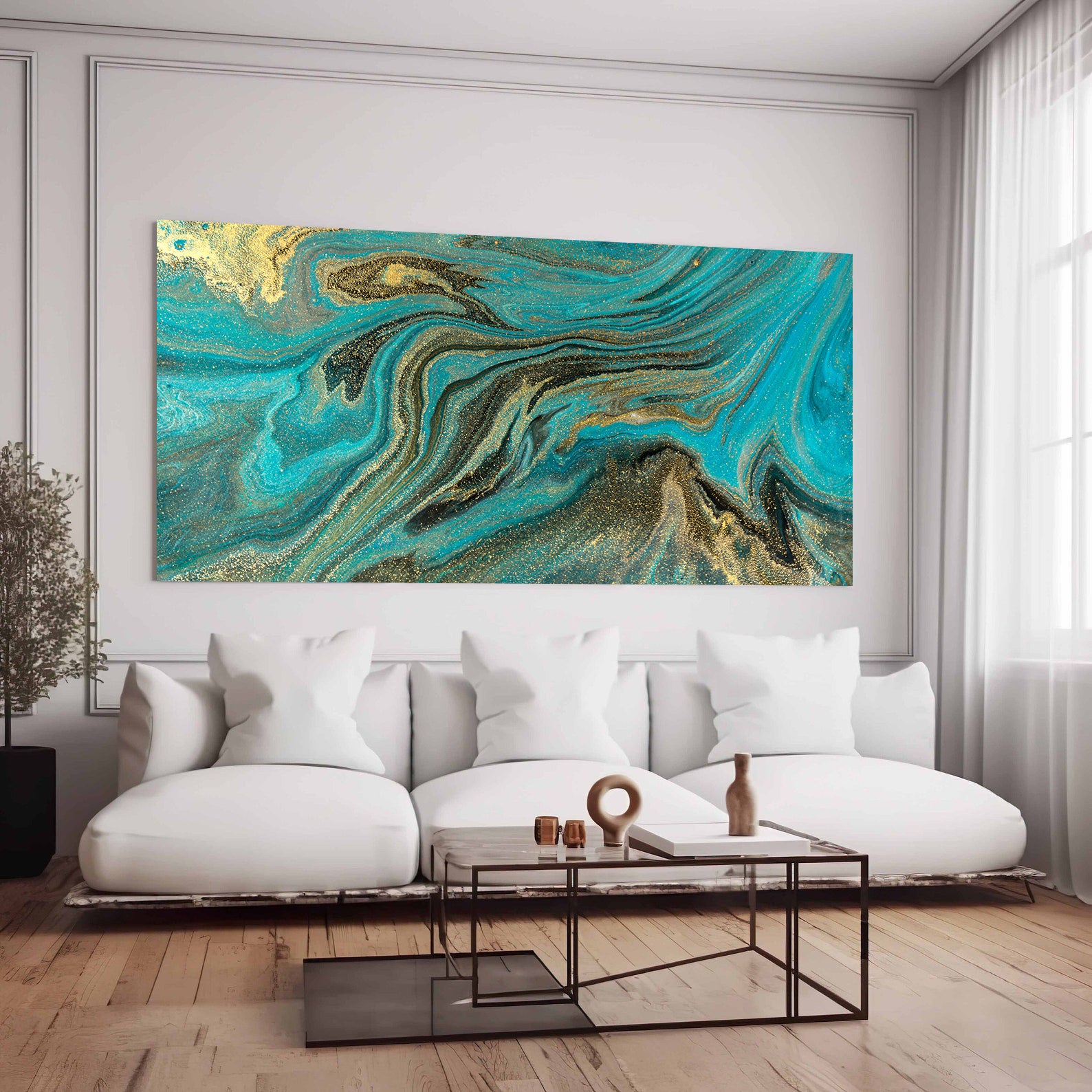 Tablou Canvas - Abstract Verde și Auriu
