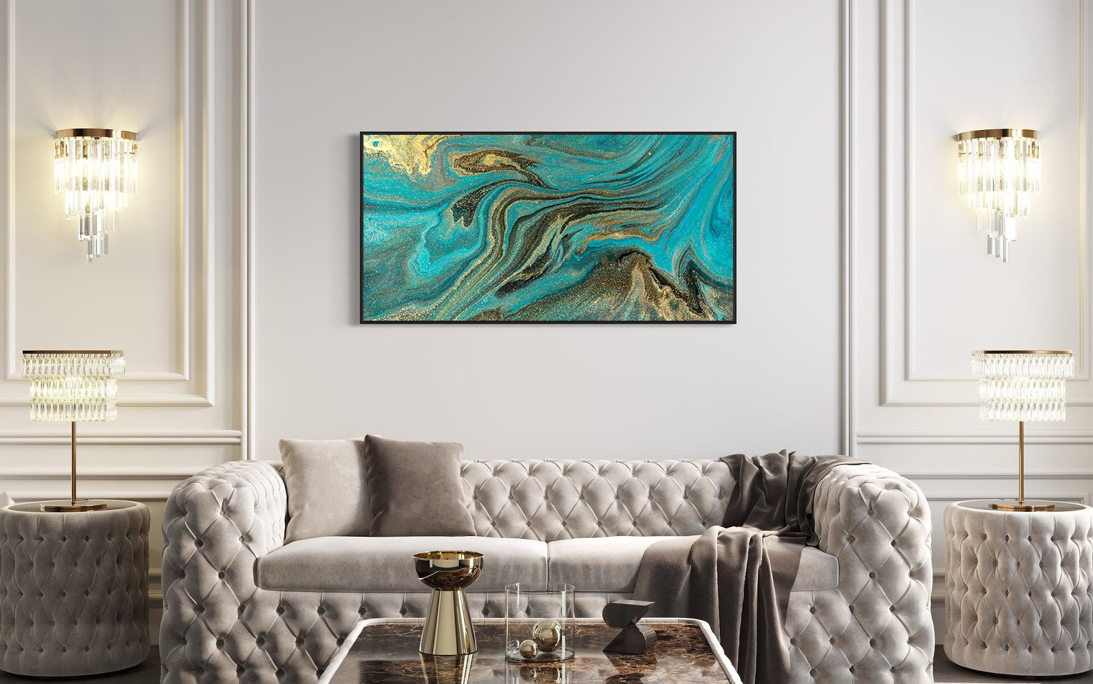 Tablou Canvas - Abstract Verde și Auriu
