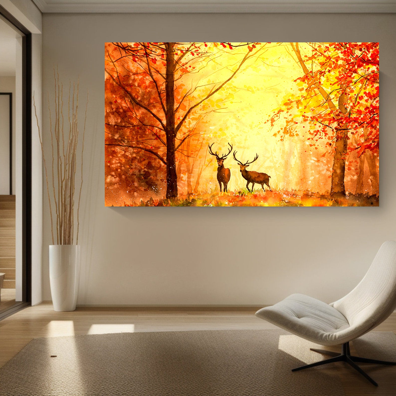 Peinture sur toile - Cerf dans la forêt la nuit