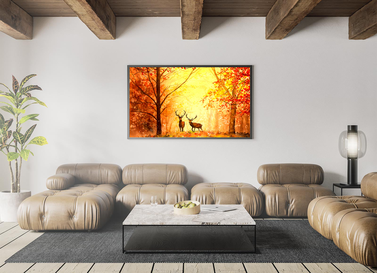 Tablou Canvas - Cerbi în Pădure Noaptea