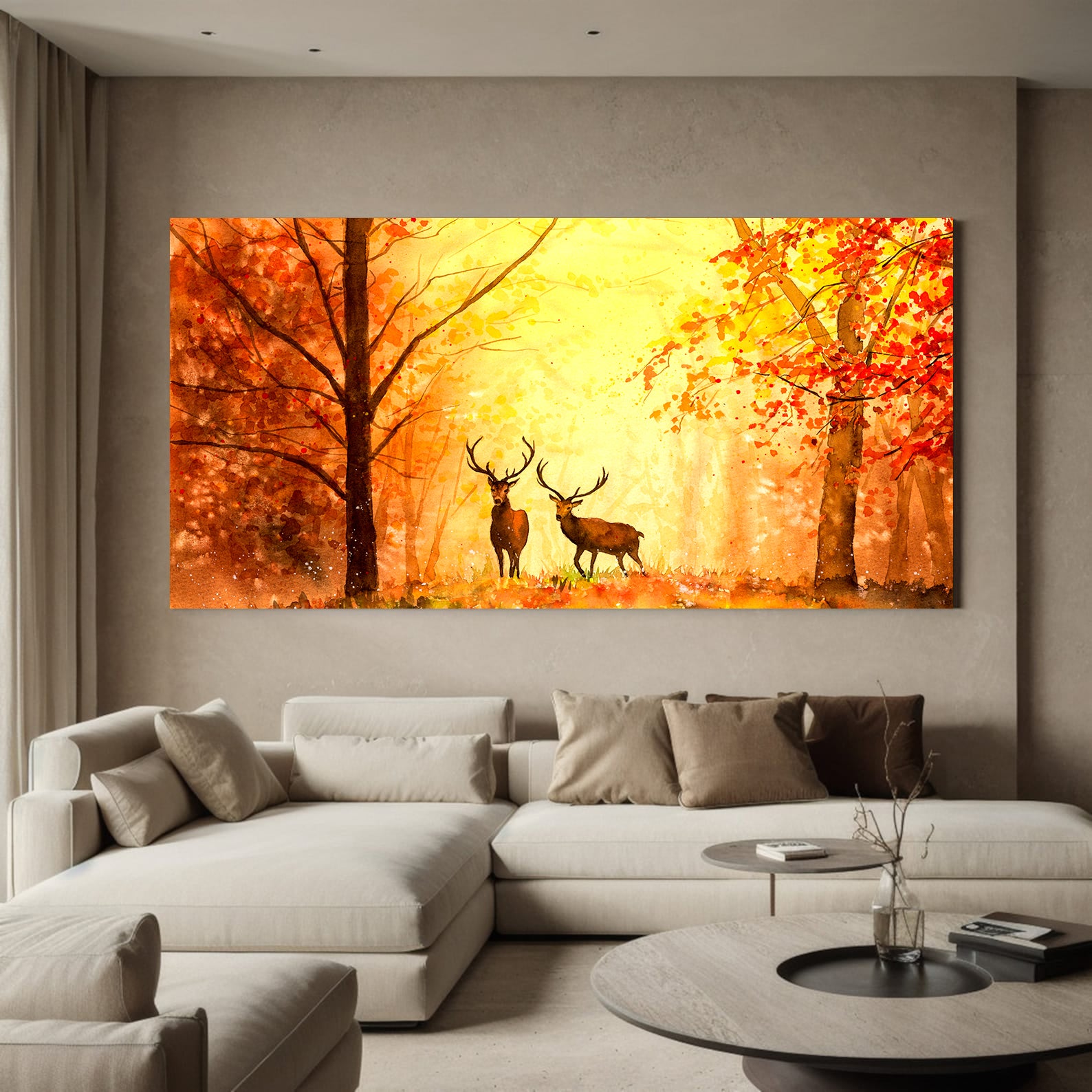 Tablou Canvas - Cerbi în Pădure Noaptea