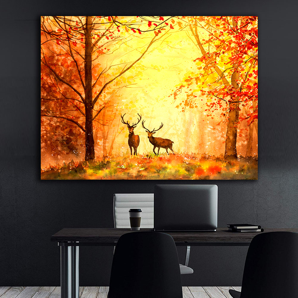 Peinture sur toile - Cerf dans la forêt la nuit