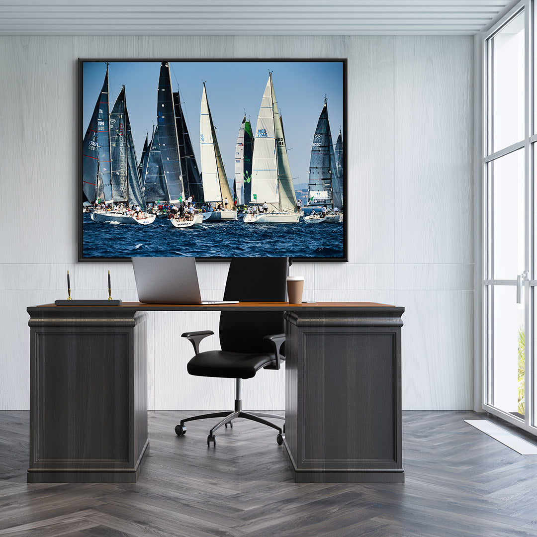 Peinture sur toile - Compétitions de sports nautiques avec bateaux