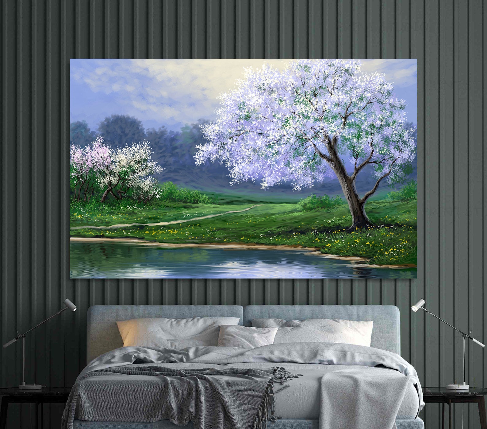 Peinture sur toile - Arbre aux fleurs violettes