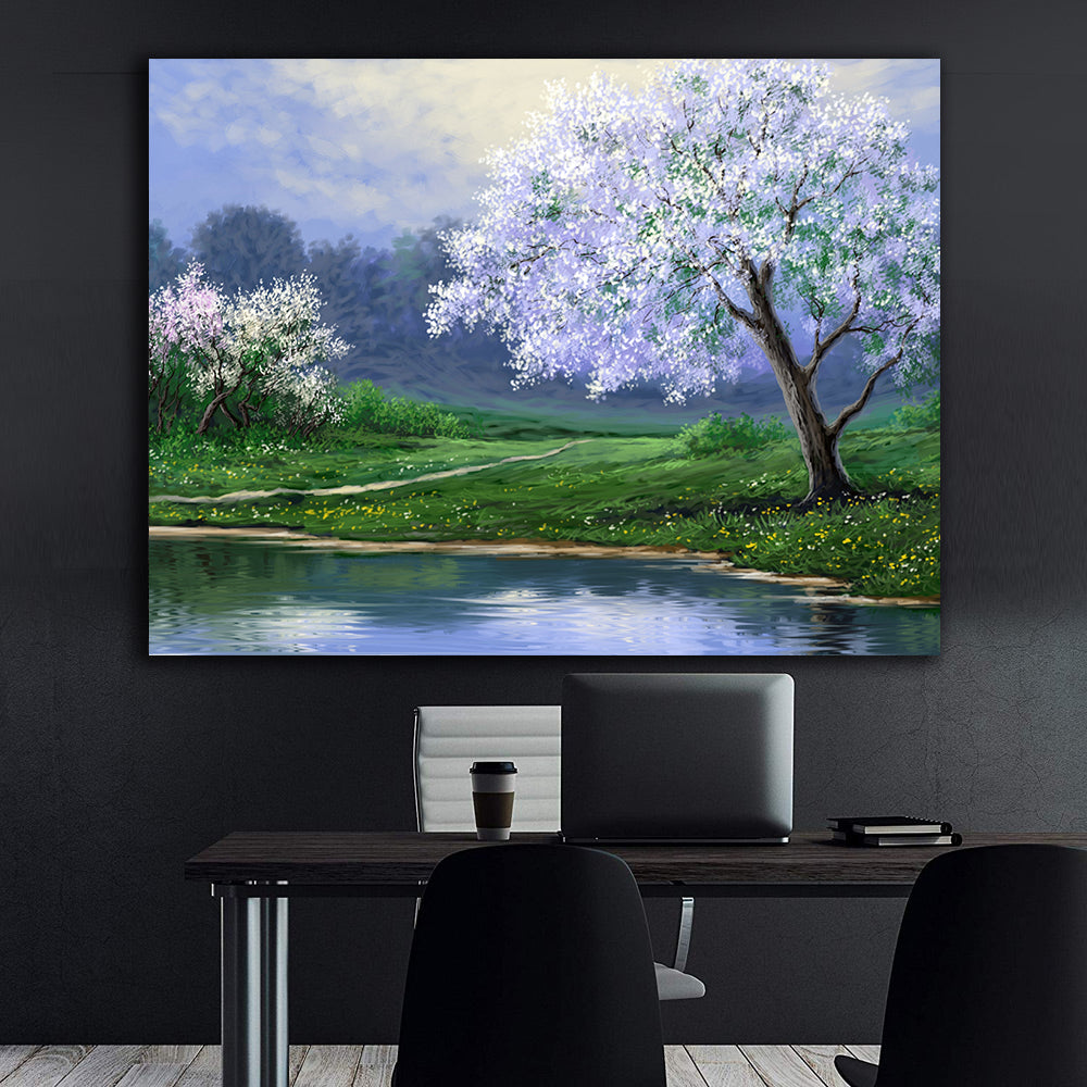 Peinture sur toile - Arbre aux fleurs violettes