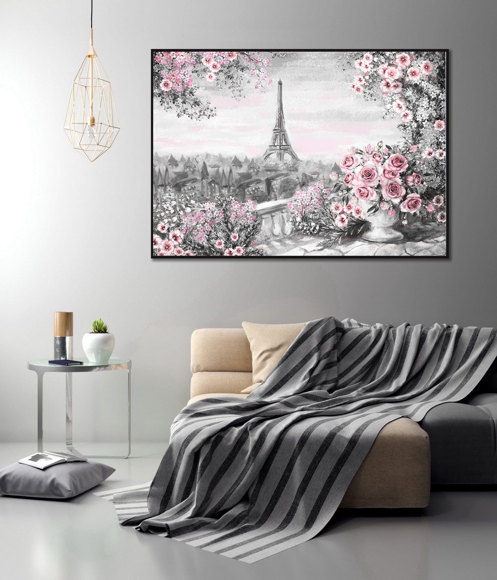 Tableau sur toile - Paris en fleurs roses