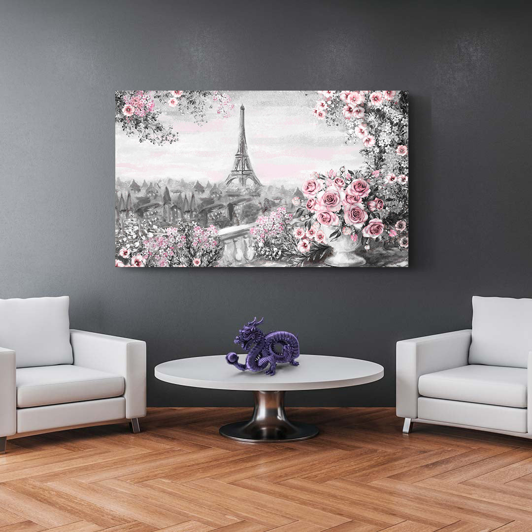 Tableau sur toile - Paris en fleurs roses