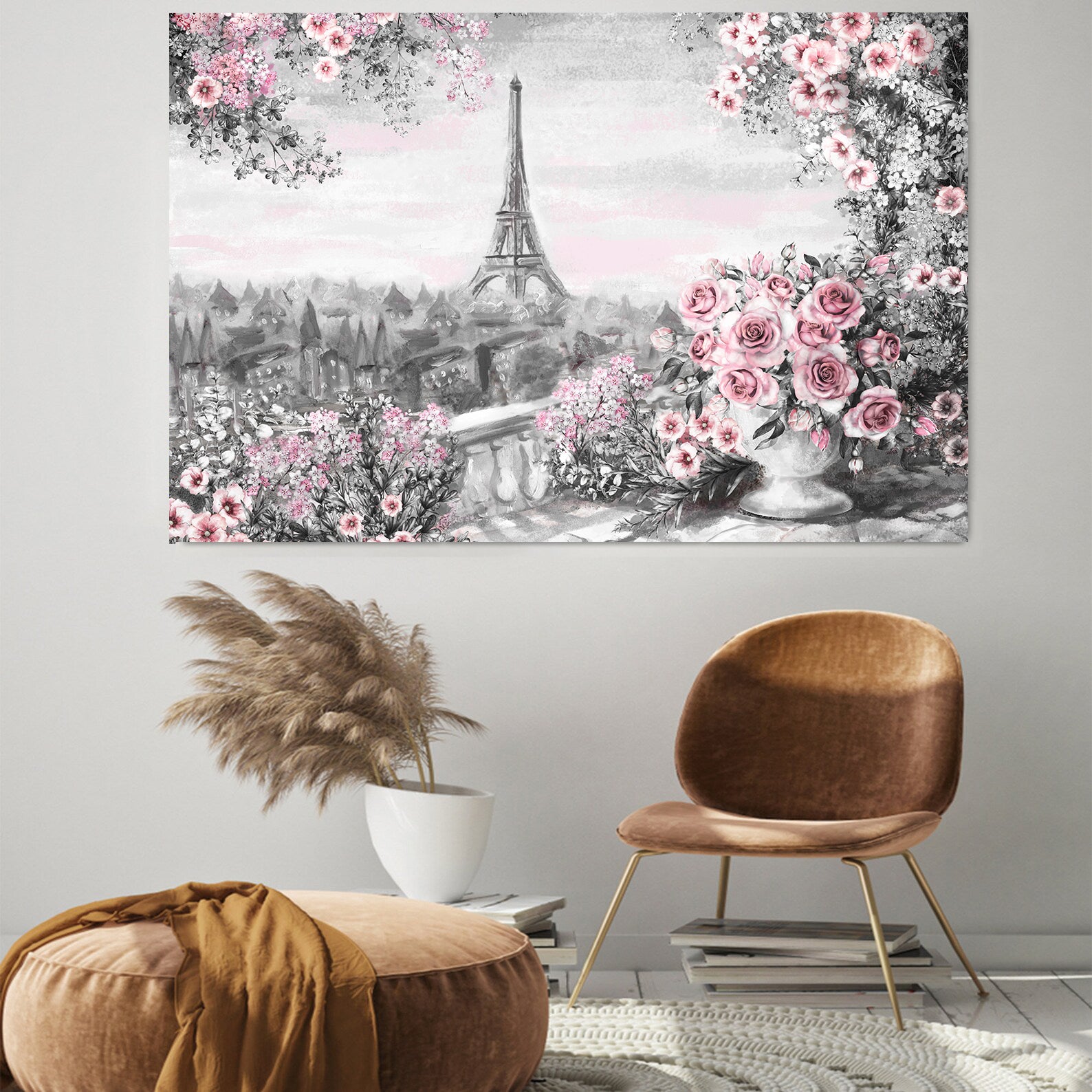 Tableau sur toile - Paris en fleurs roses