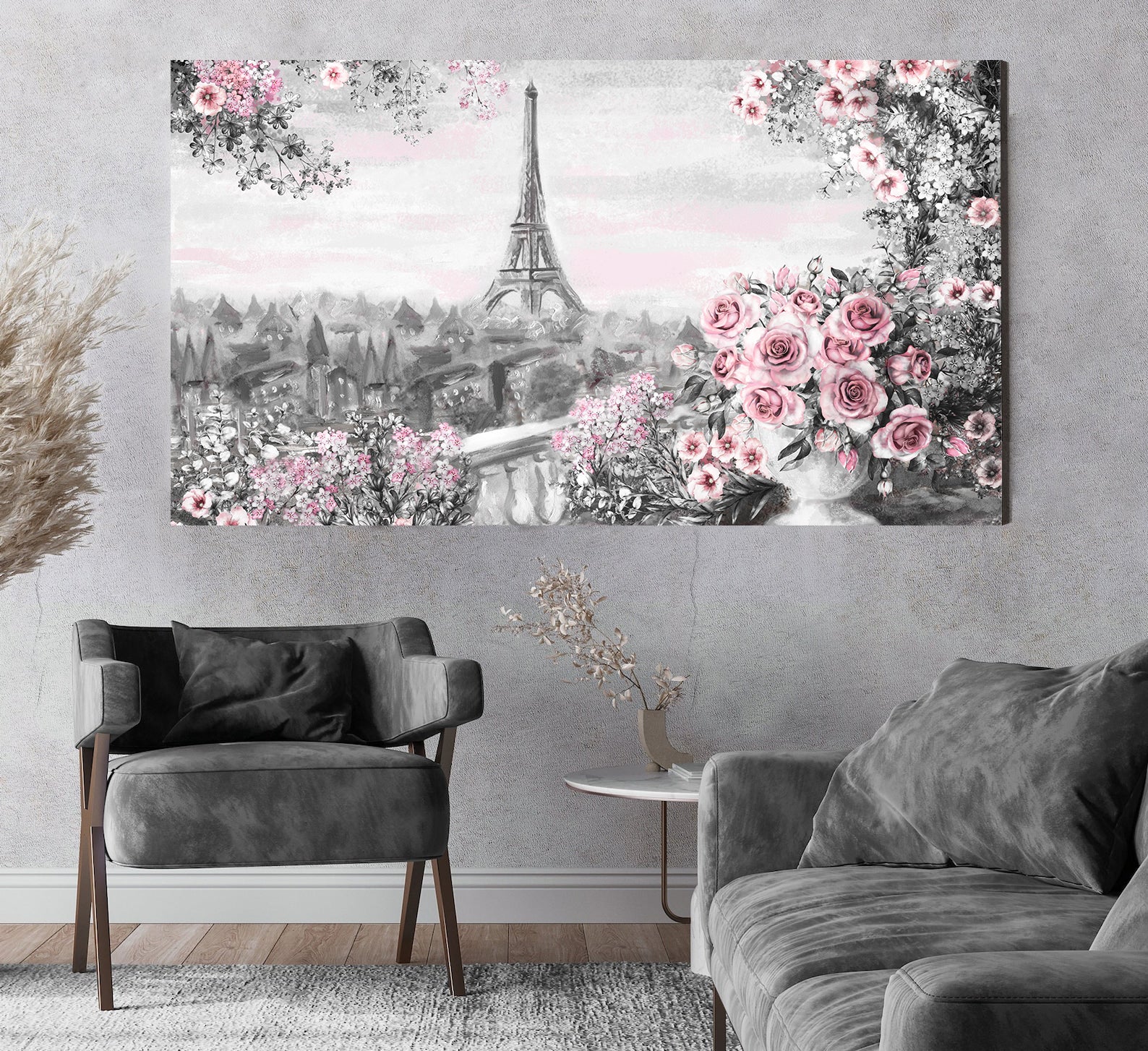 Tableau sur toile - Paris en fleurs roses