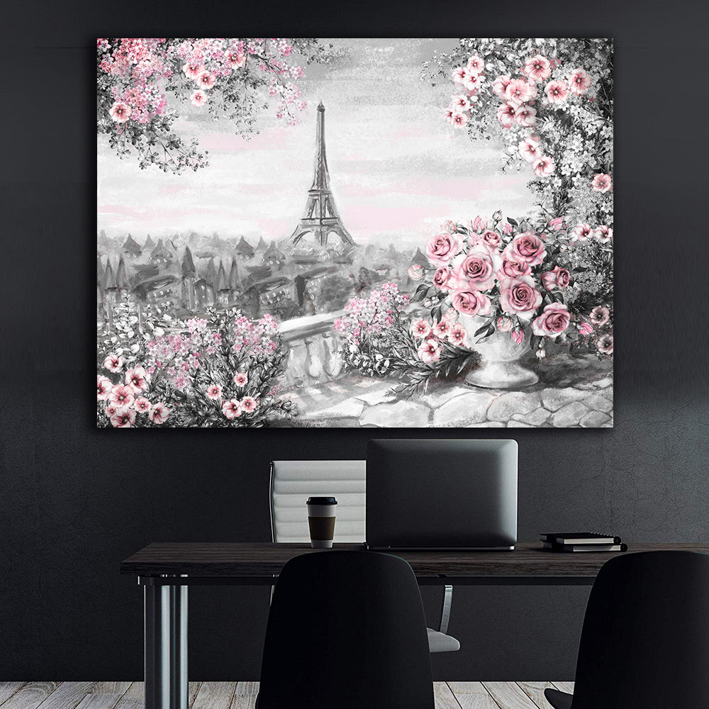 Tableau sur toile - Paris en fleurs roses