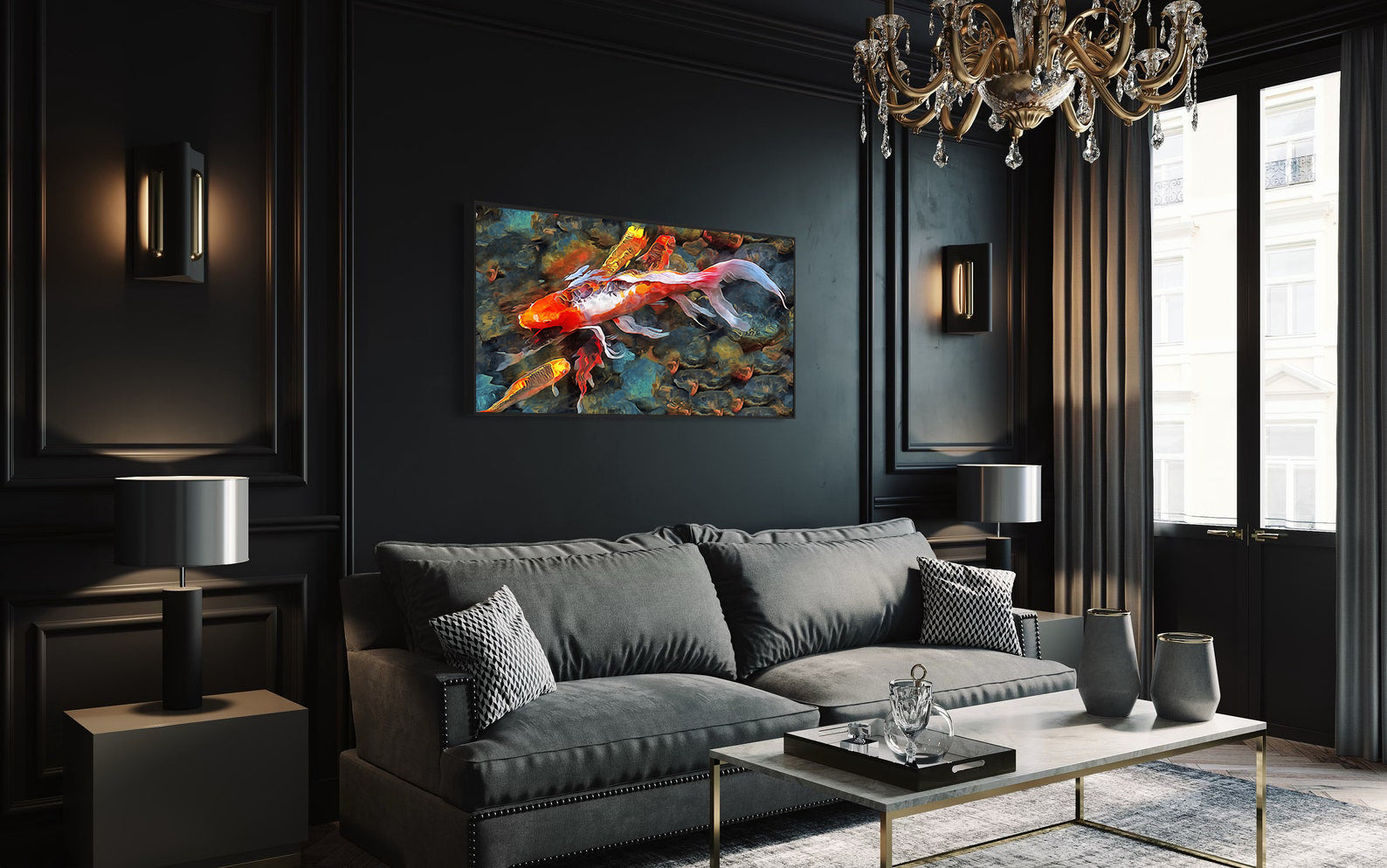 Peinture sur toile - Poissons dans l'eau