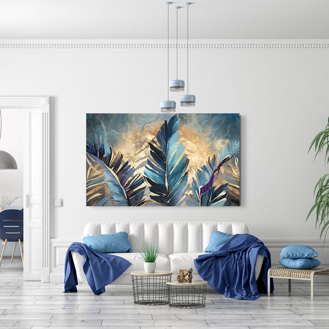 Peinture sur toile – Touche dorée sur plumes