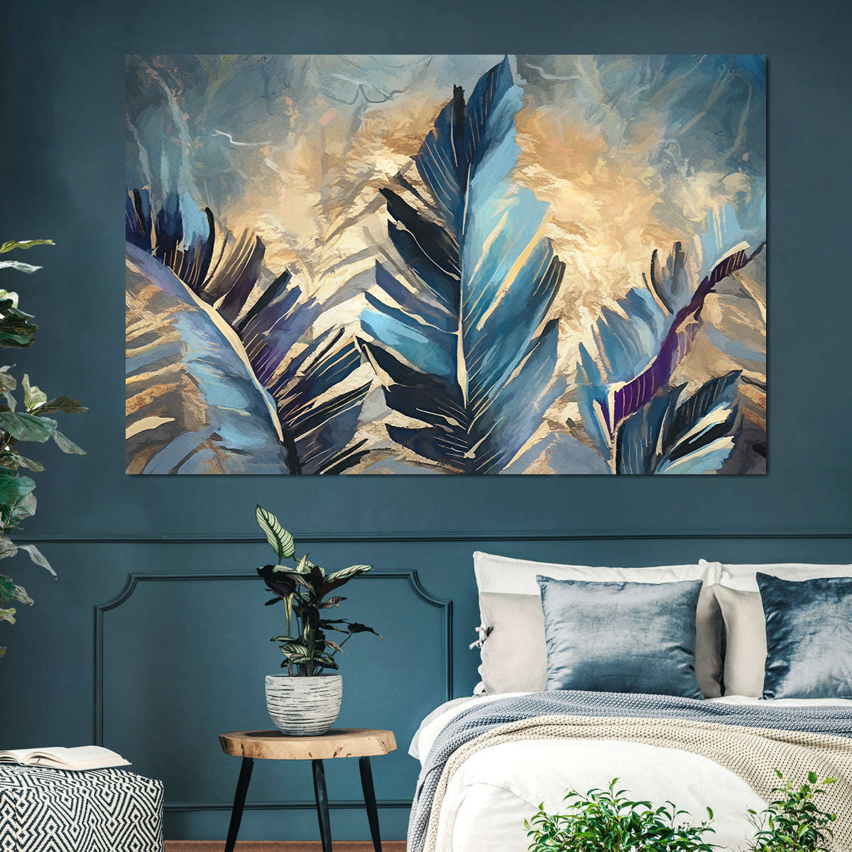 Peinture sur toile – Touche dorée sur plumes