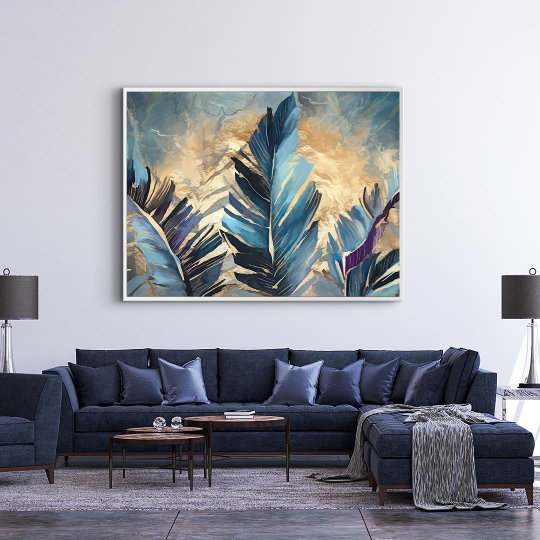 Peinture sur toile – Touche dorée sur plumes